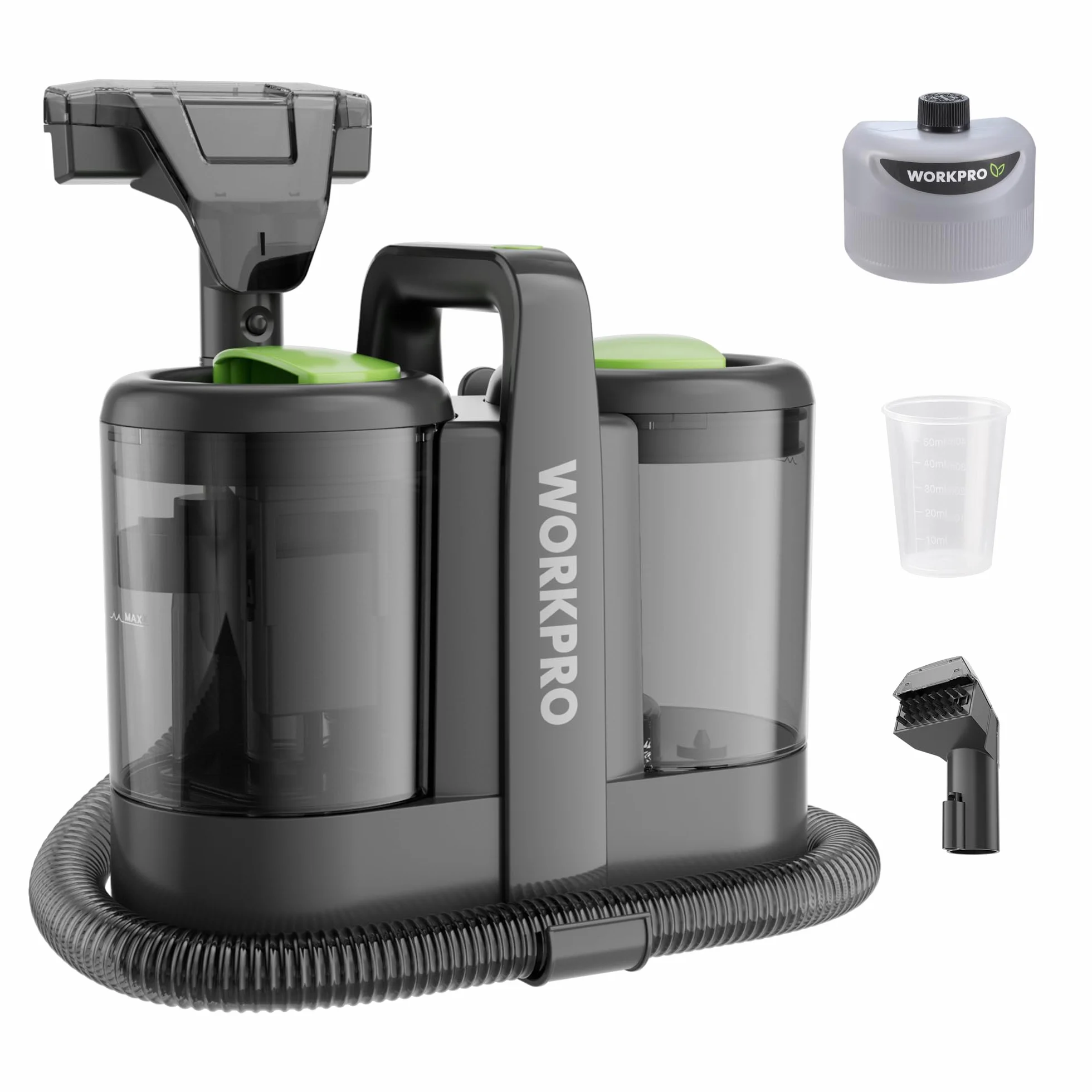 WORKPRO Aspiradora de Agua Tapiceria, Limpiador de Tapicerias de 450W, Aspiradora para Alfombras con Detergente, Limpia Moquetas, Maquina Aspirador para Tapicerias, Sofá, 75 dB