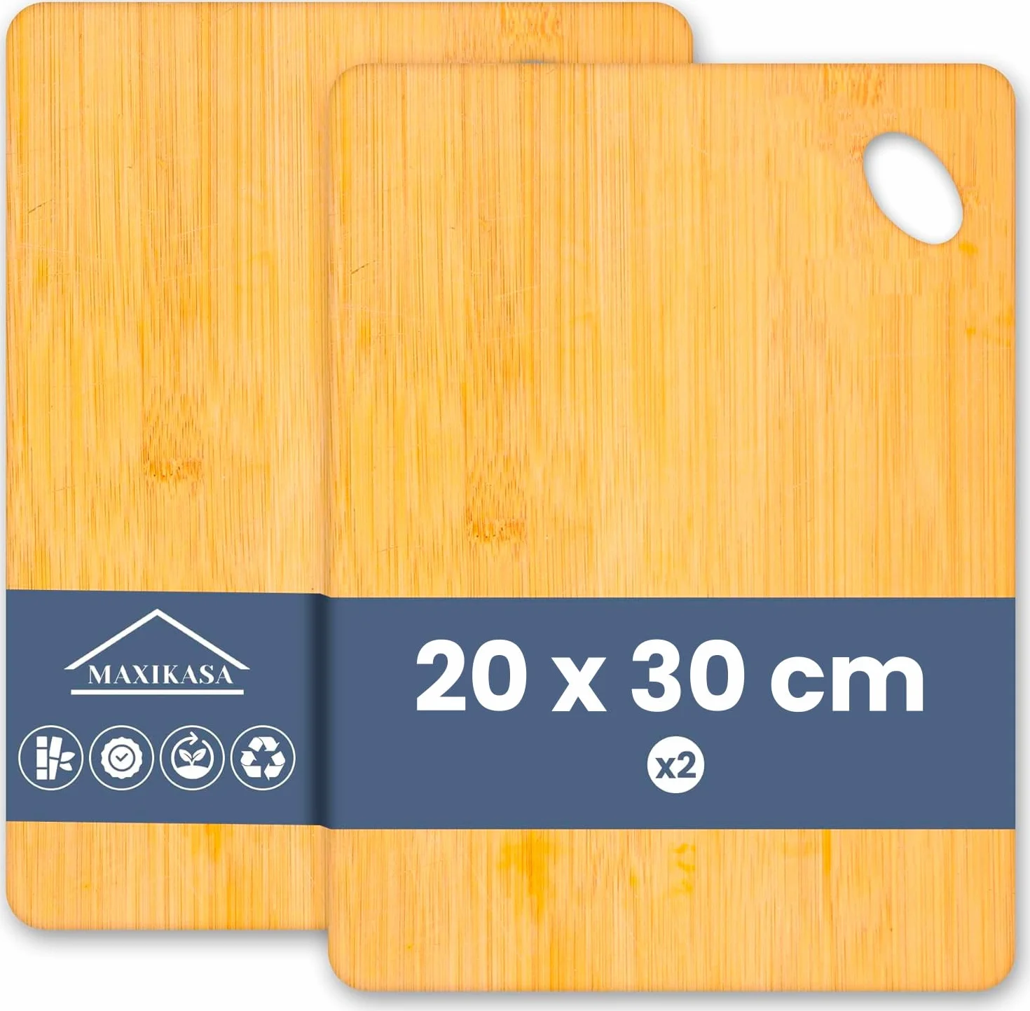 Tabla Cortar de Bambú Pack 2 uds 30x20cm Alta Resistencia