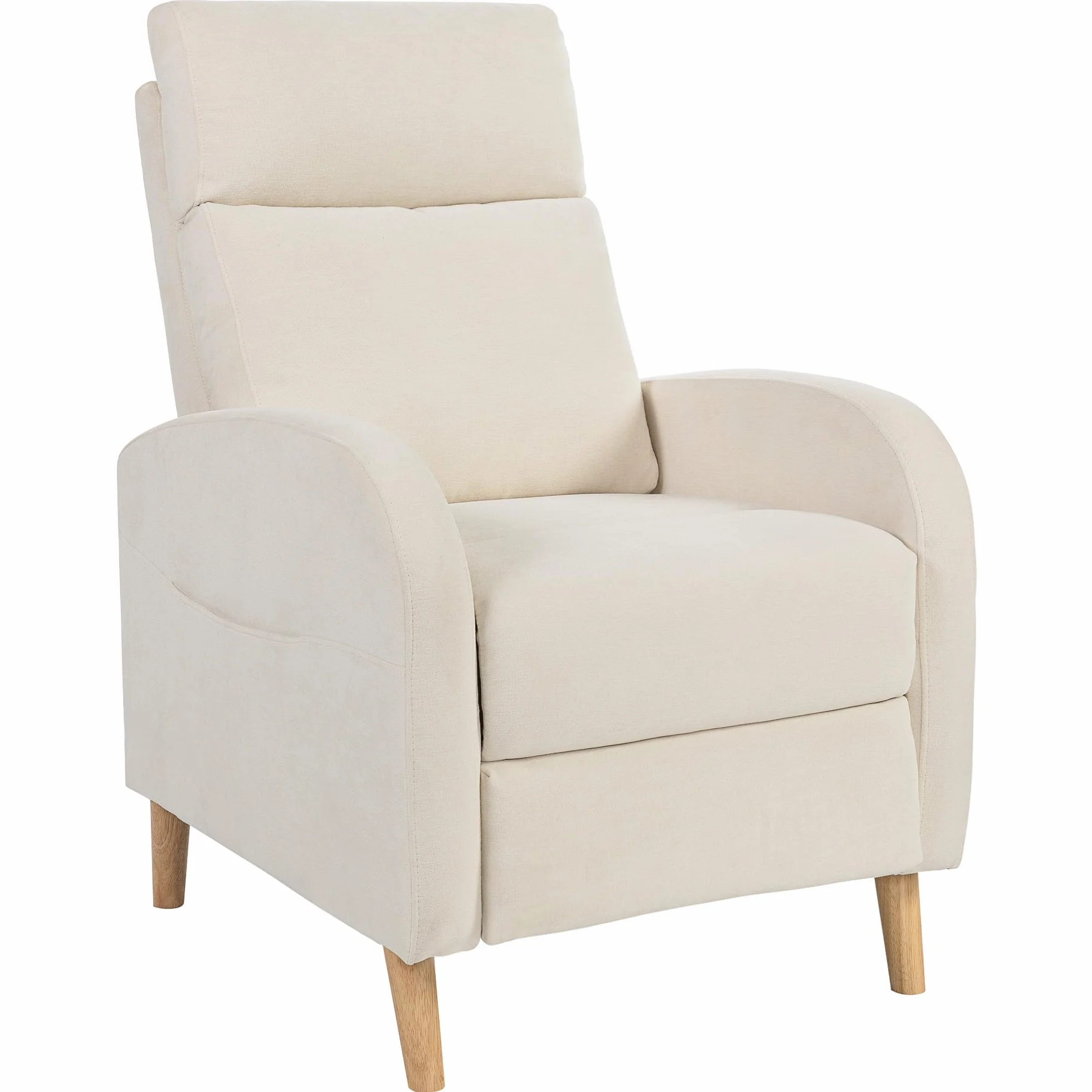 HOMCOM Sillón Relax Reclinable Manual Sillón Relax Tapizado en Lino Sintético con Reposapiés y Bolsillo Lateral Carga 135 kg Sillón Reclinable para Dormitorio Oficina Crema