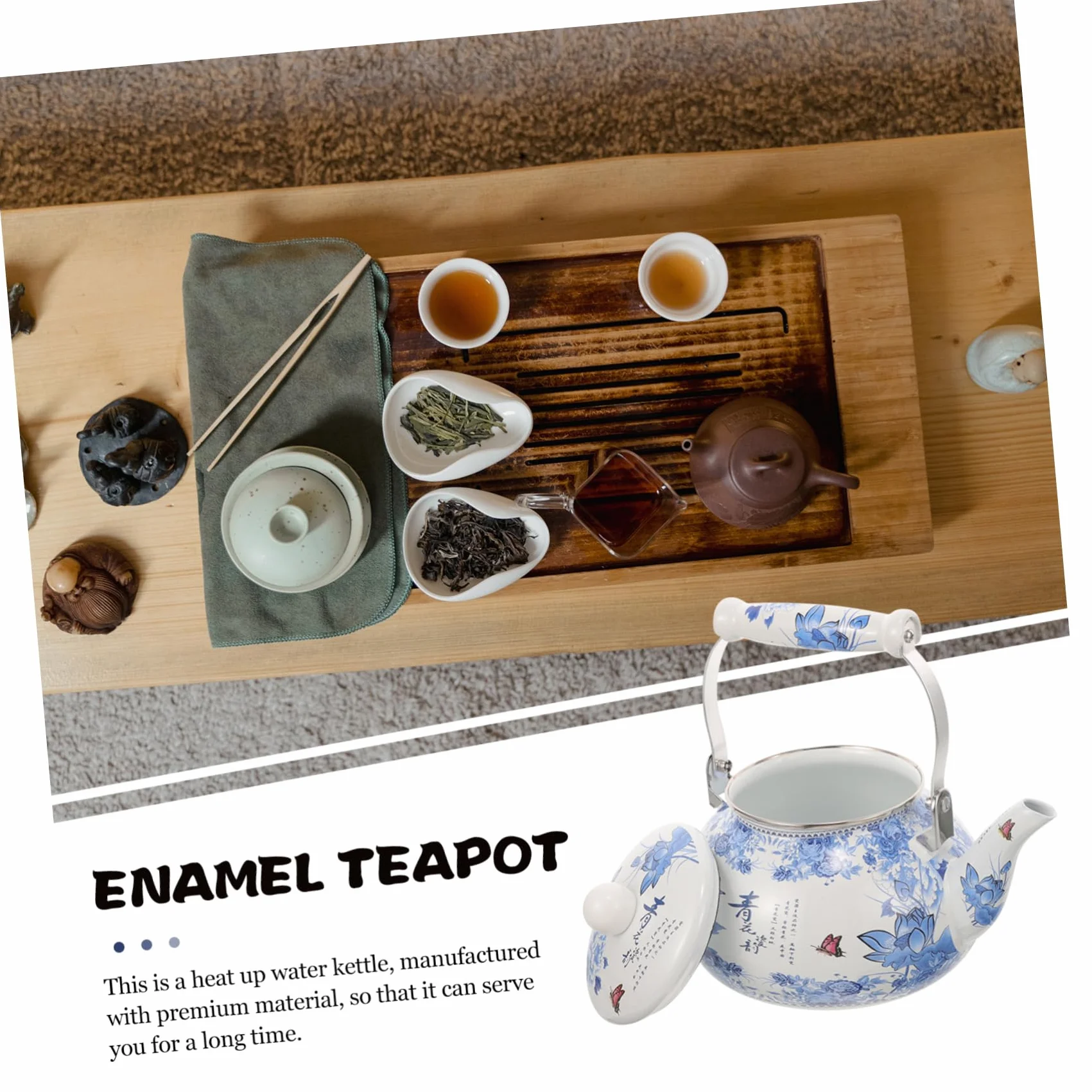 Tetera de Cocina Esmaltada Roja para Hervir Agua Diseño Delicado | Acabado de Esmalte, Fácil de Transportar, para Aficionados al Té y Café, Uso Familiar