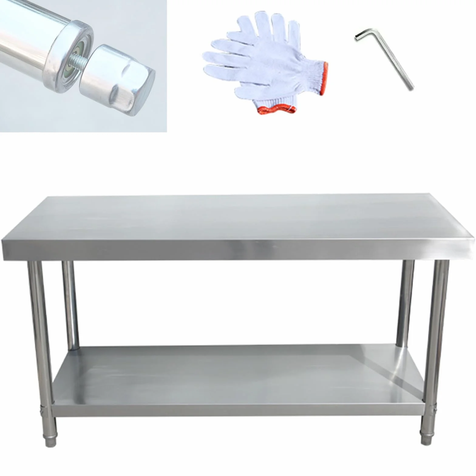 Mesa de preparación de acero inoxidable resistente para uso alimentario y cocina, estación de trabajo duradera con estante inferior y patas galvanizadas, 47 x 20 pulgadas