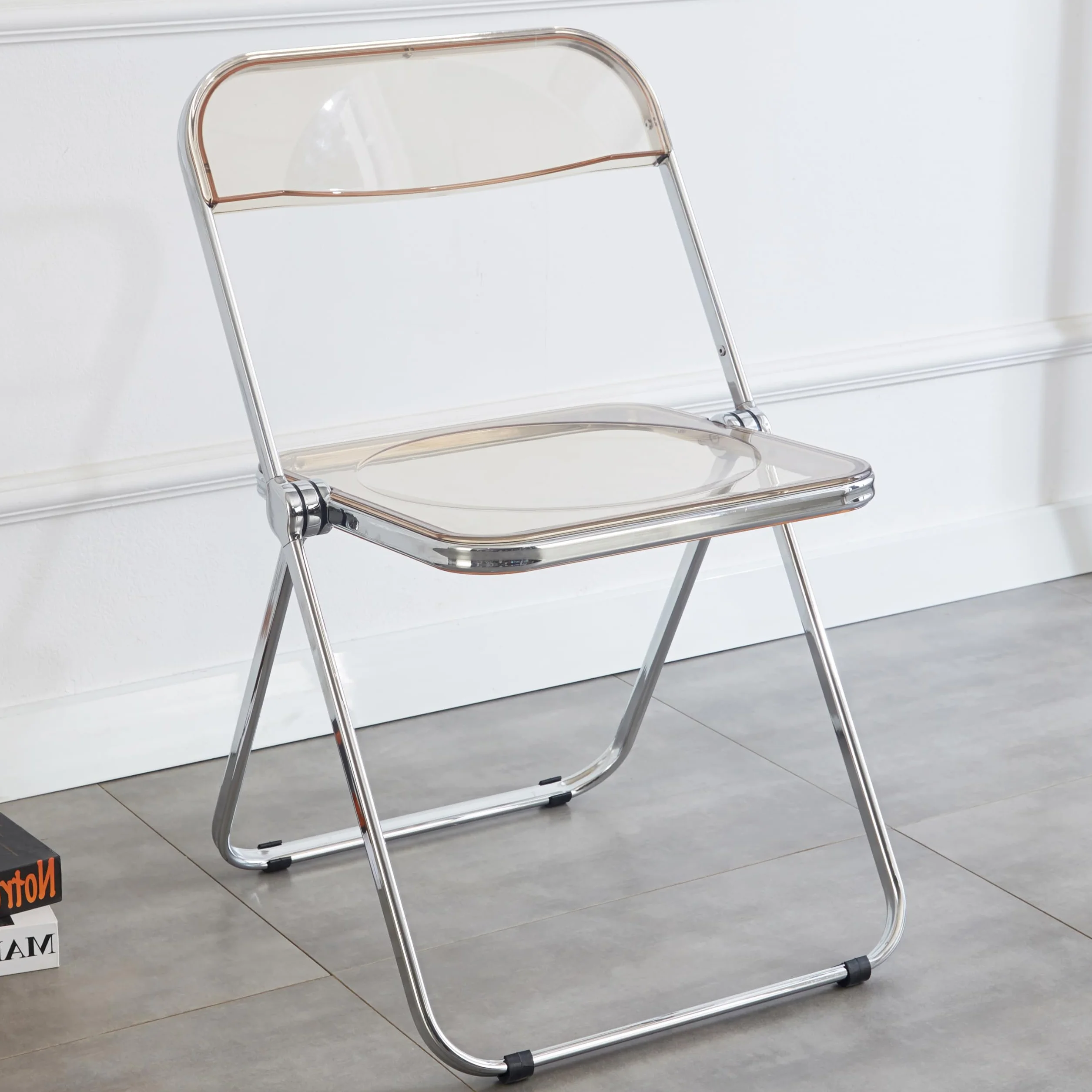 KAIHAOWIN Silla plegable de acrílico moderna de lujo, sillas plegables de cristal, apilables, de plástico, para sala de estar, marco cromado y silla acrílica plegable para interior