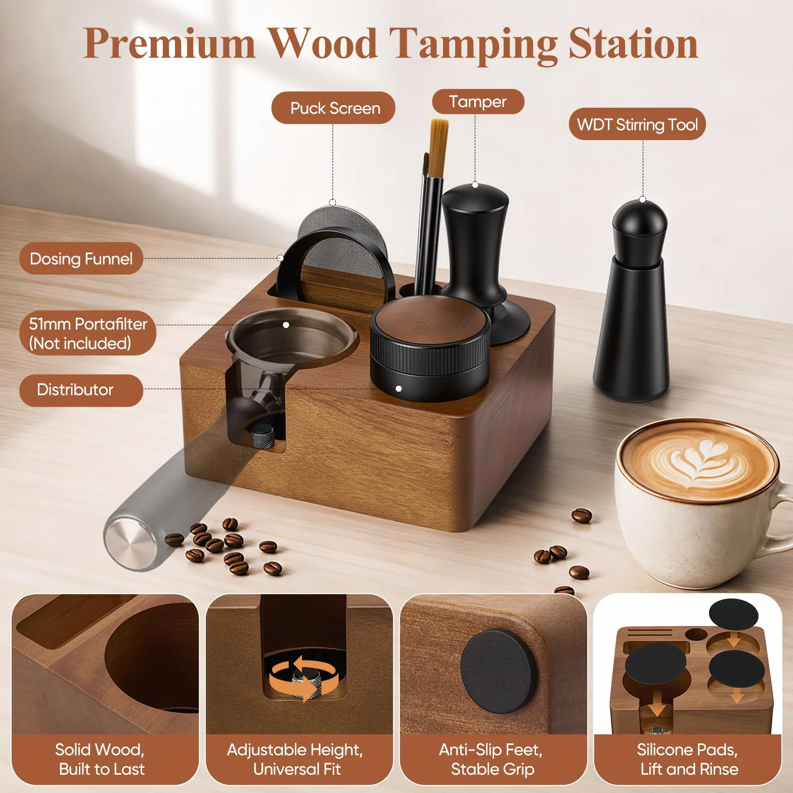 Kit Barista 9 Piezas, Tamper de Café de 51mm, Accesorios de Espresso | Barista Accesorios Cafetera con Tamper, Distribuidor, WDT Tool, para Máquina Espresso Portafiltro