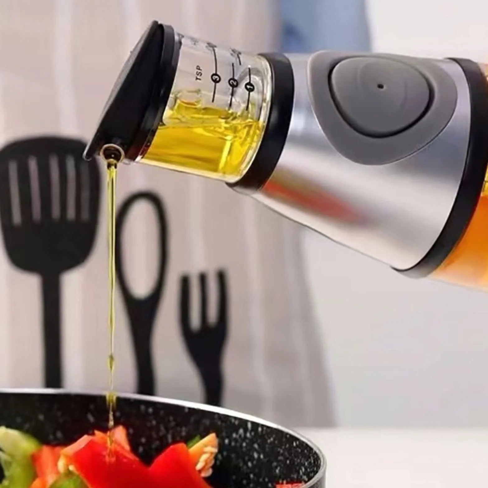 Tarros de especias Botella de vinagre con vertedor de vinagre sin goteo, controla fácilmente la ingesta de grasa. Dispensador de aceite, botella dispensadora de aceite de medición de presión