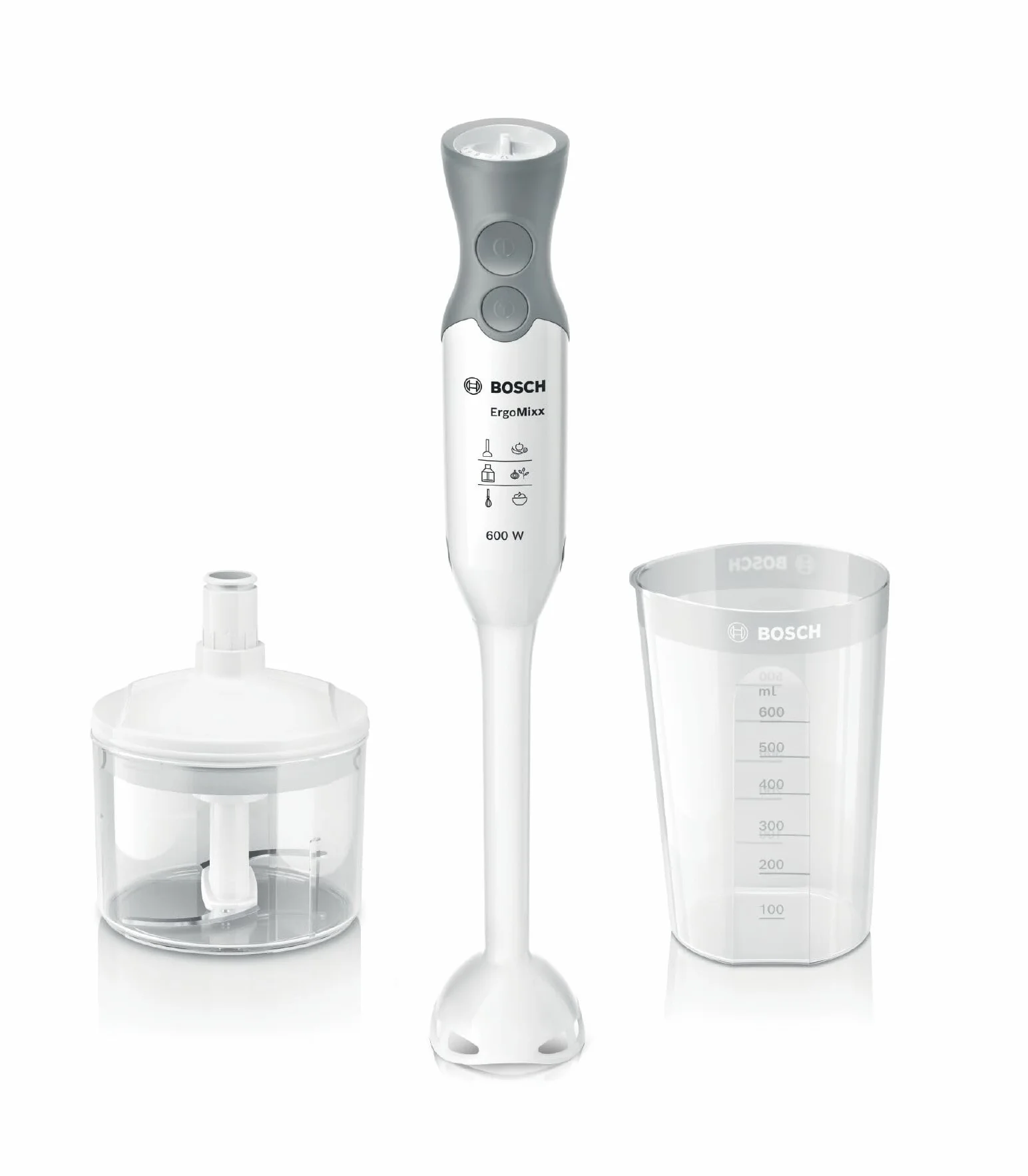 Bosch MSM66020 - Batidora de mano (elemento picador de plástico con cuchillas de acero inoxidable Quattro Blade, 600 W), color blanco