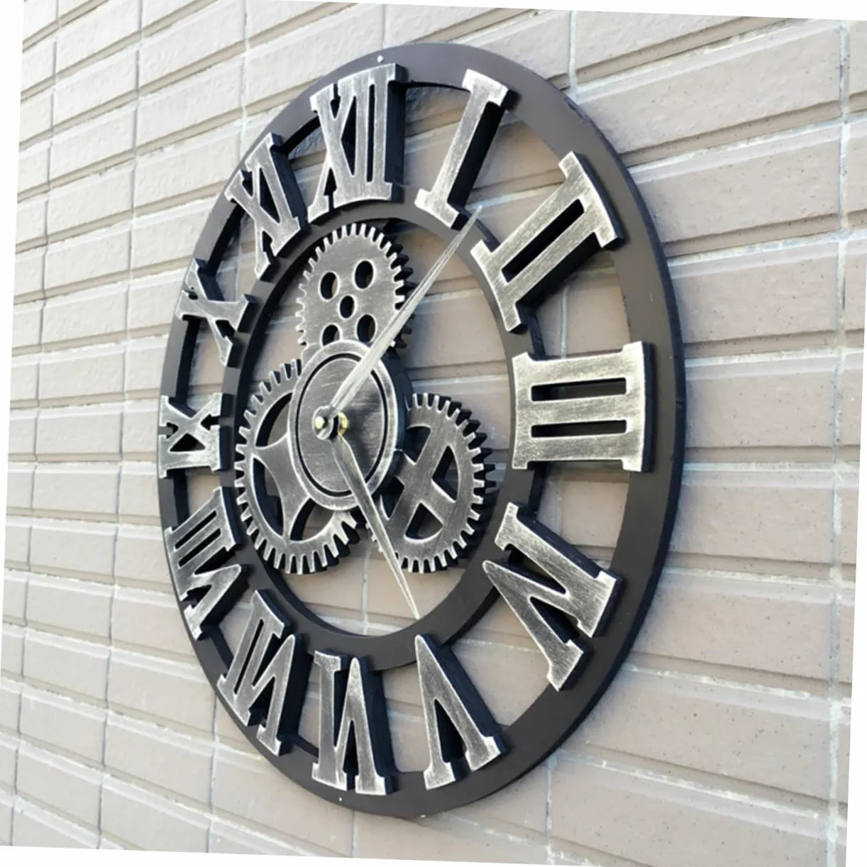 PRETYZOOM Reloj de Pared Diseño Original Estilo Industrial de 34 Cm en Madera Color Plata, Fácil de Instalar y Quitar para Salón u Oficina