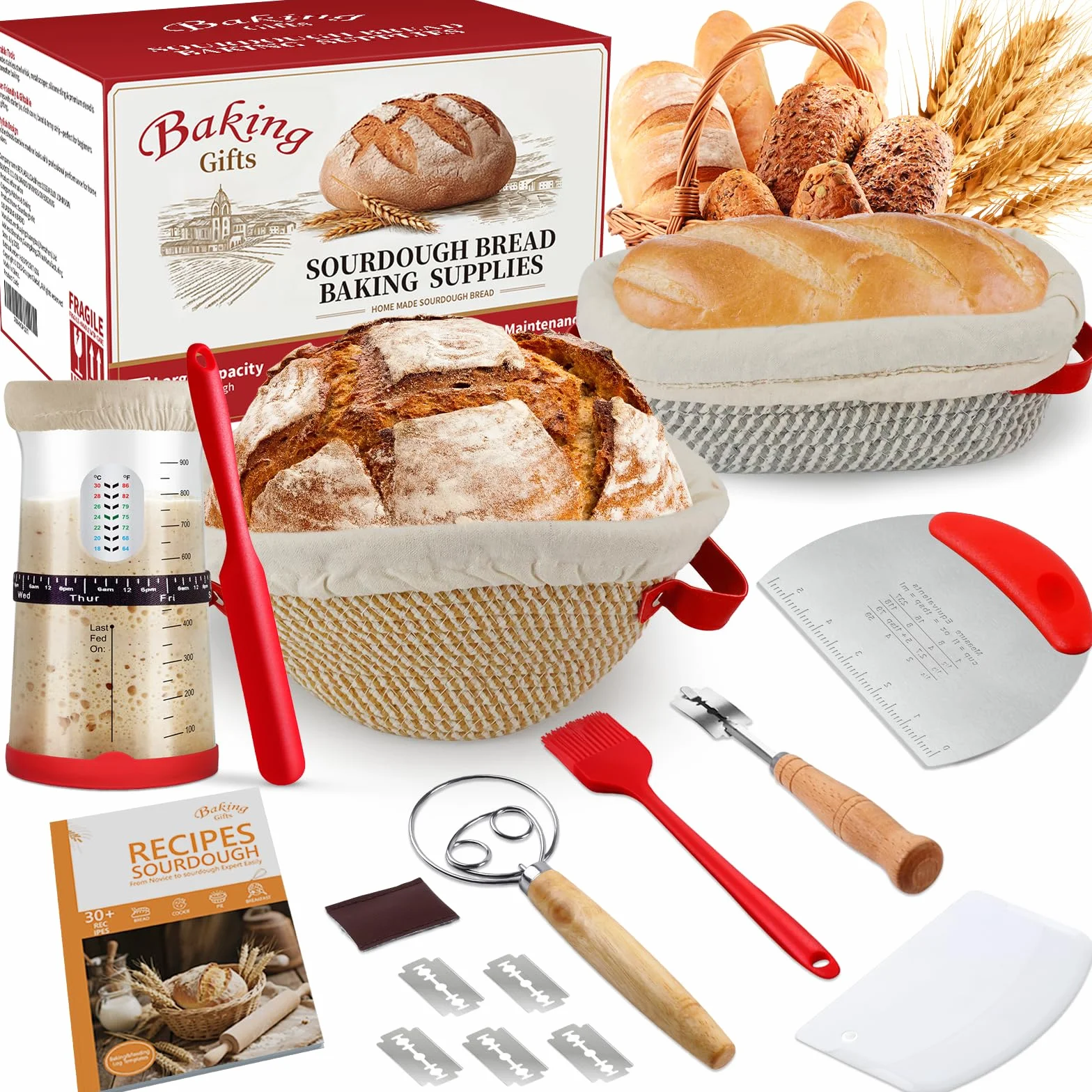 Kit de iniciación de masa madre – Tarro de fermentación de 35 onzas,
