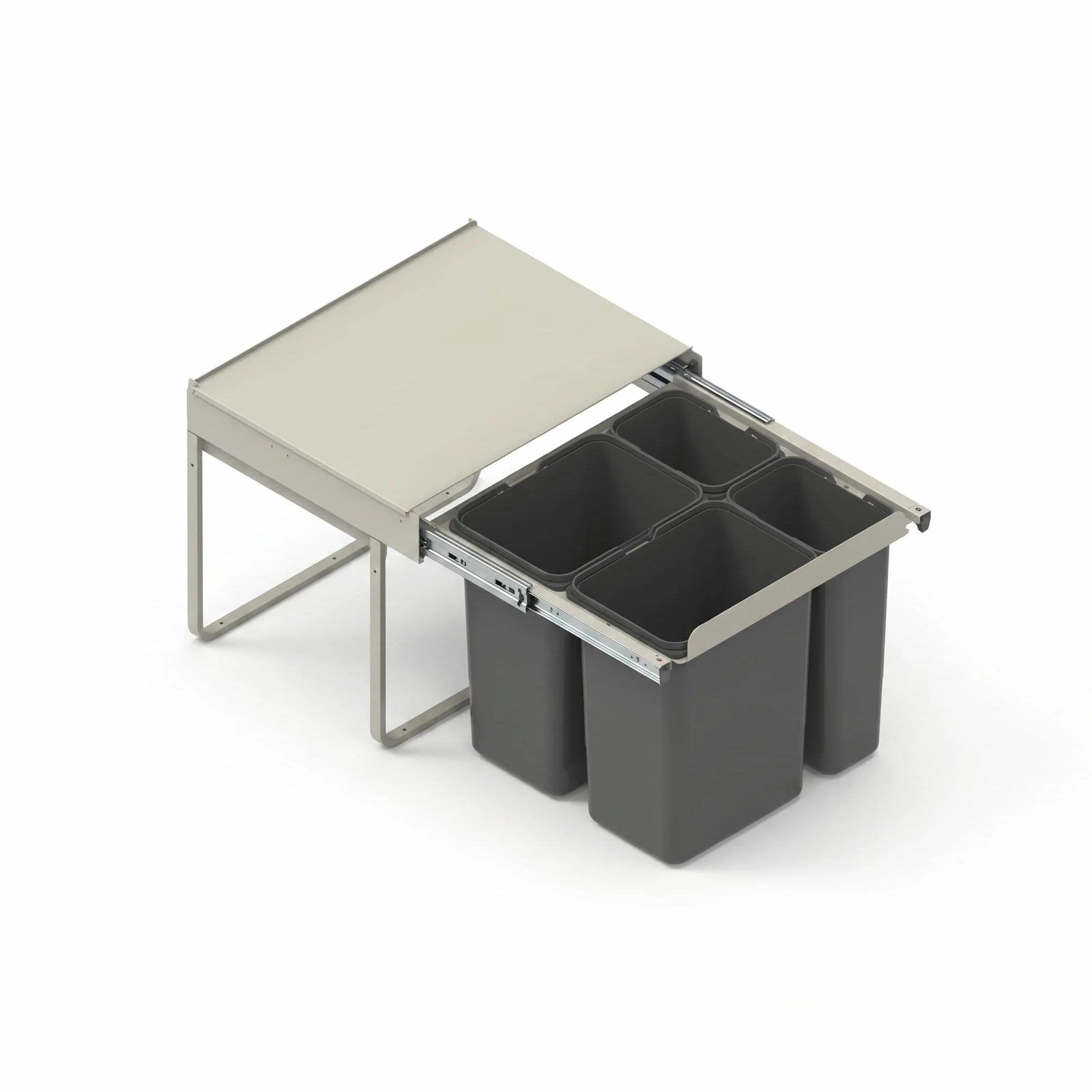REJS Cubo de Basura Encastrable para Armario de 60 cm Sistema de Reciclaje de 4 Cubos con Cierre Suave y Extracción Total 56,4 x 50,5 x 45 cm (2x 20L + 2x 9L) Montaje Frontal Plata