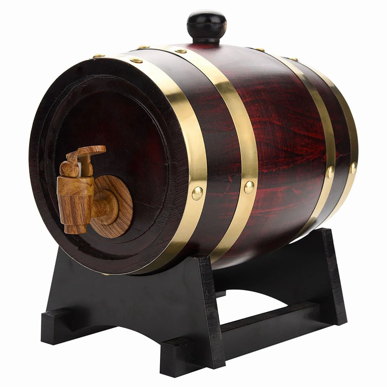 Barril de Roble con Soporte, Dispensador de Barril de Vino de Madera de Roble Vintage para Cerveza, Brandy, Tequila, Whisky, Ron, Barril de Whisky de Madera para Decoración de (1.5L)