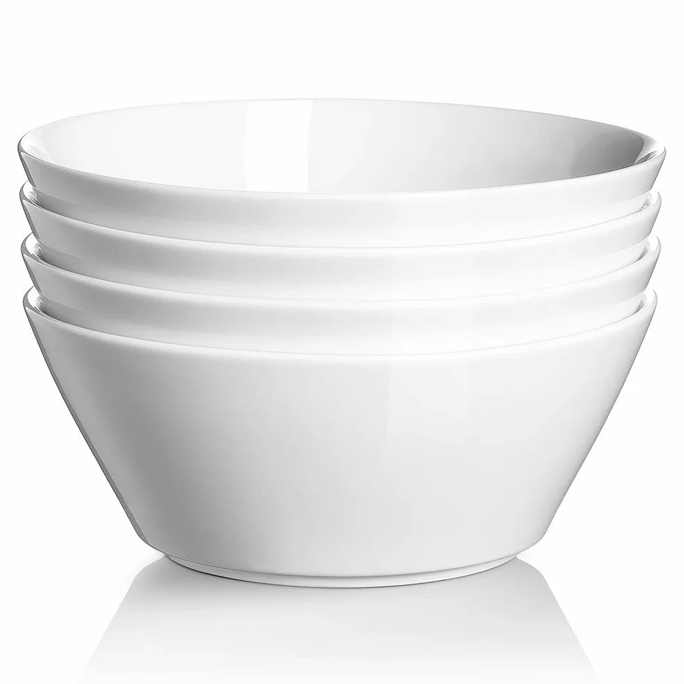 DOWAN Cuencos de Cereales, 950 ml Cuenco Cerámica para Sopa, Ensalada, Φ17cm Tazón de Desayuno para Servir, Ramen, Blanco, Paquete de 4