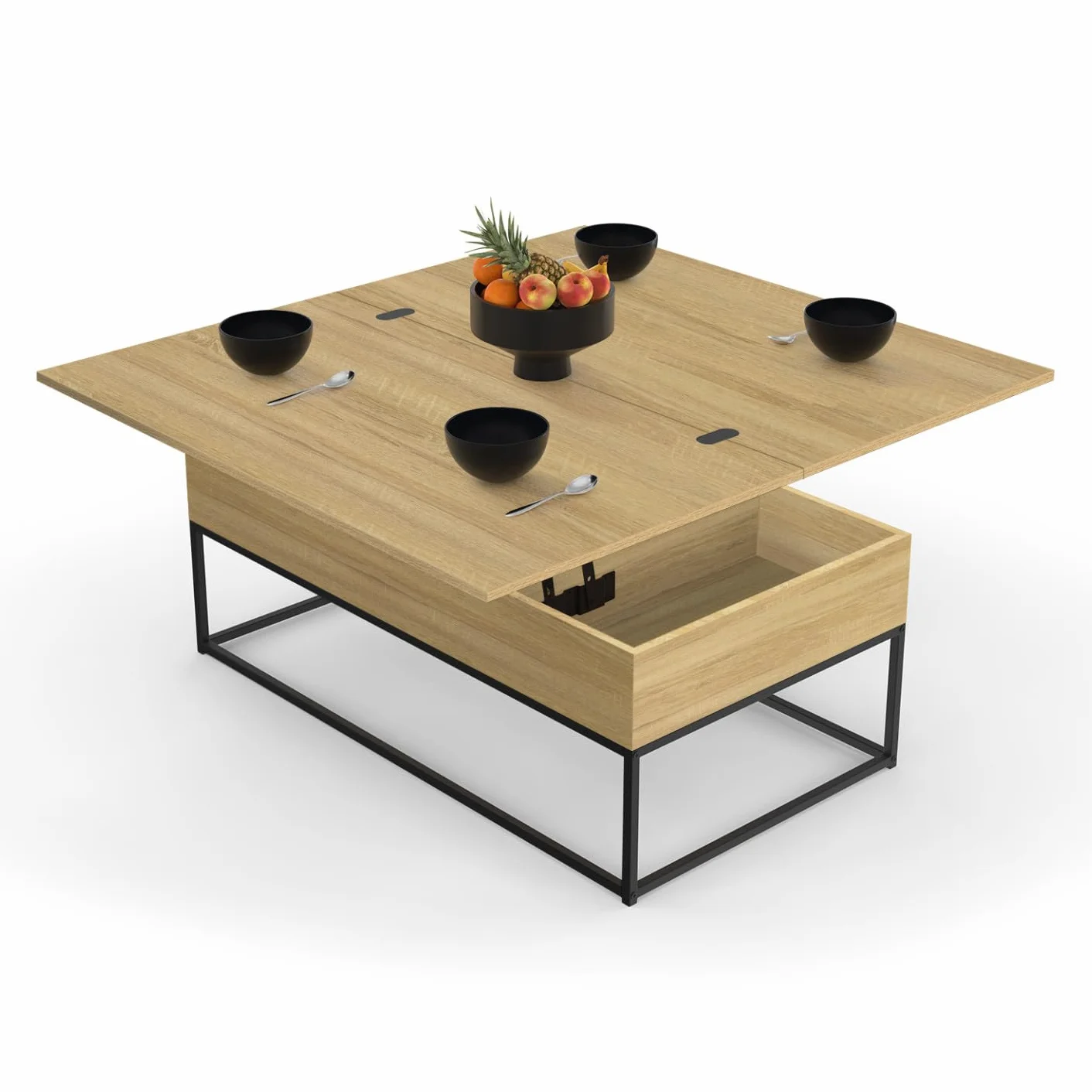 IDMarket – Mesa baja rectangular elevable Convertible en mesa de comedor Detroit Design Industrial