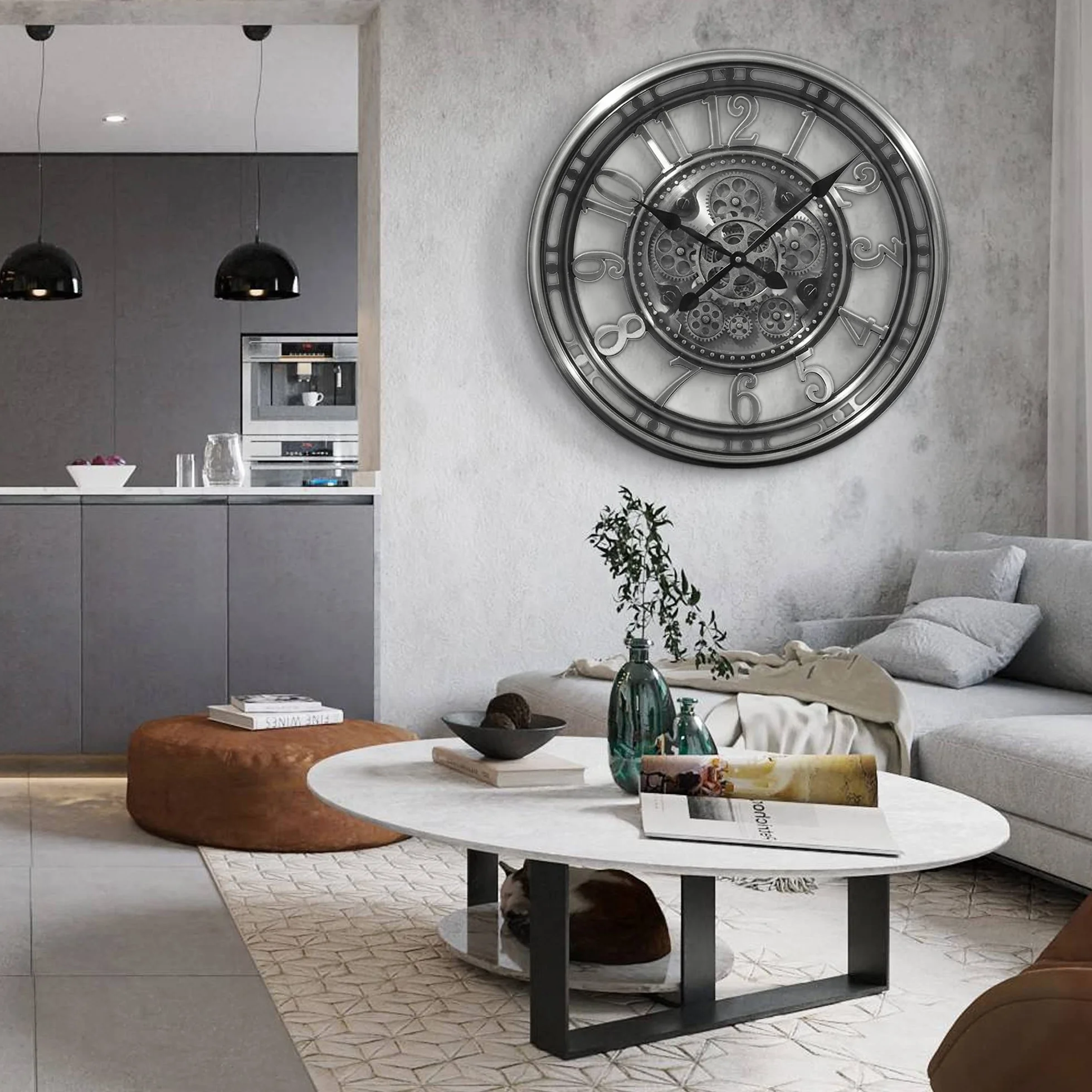 Infinity Time Reloj de Pared Redondo de 21 Pulgadas, diseño de Engranaje Expuesto en Movimiento, Estilo Vintage, Industrial Steampunk, Engranaje de Gran tamaño, Metal Esqueleto, rústico,