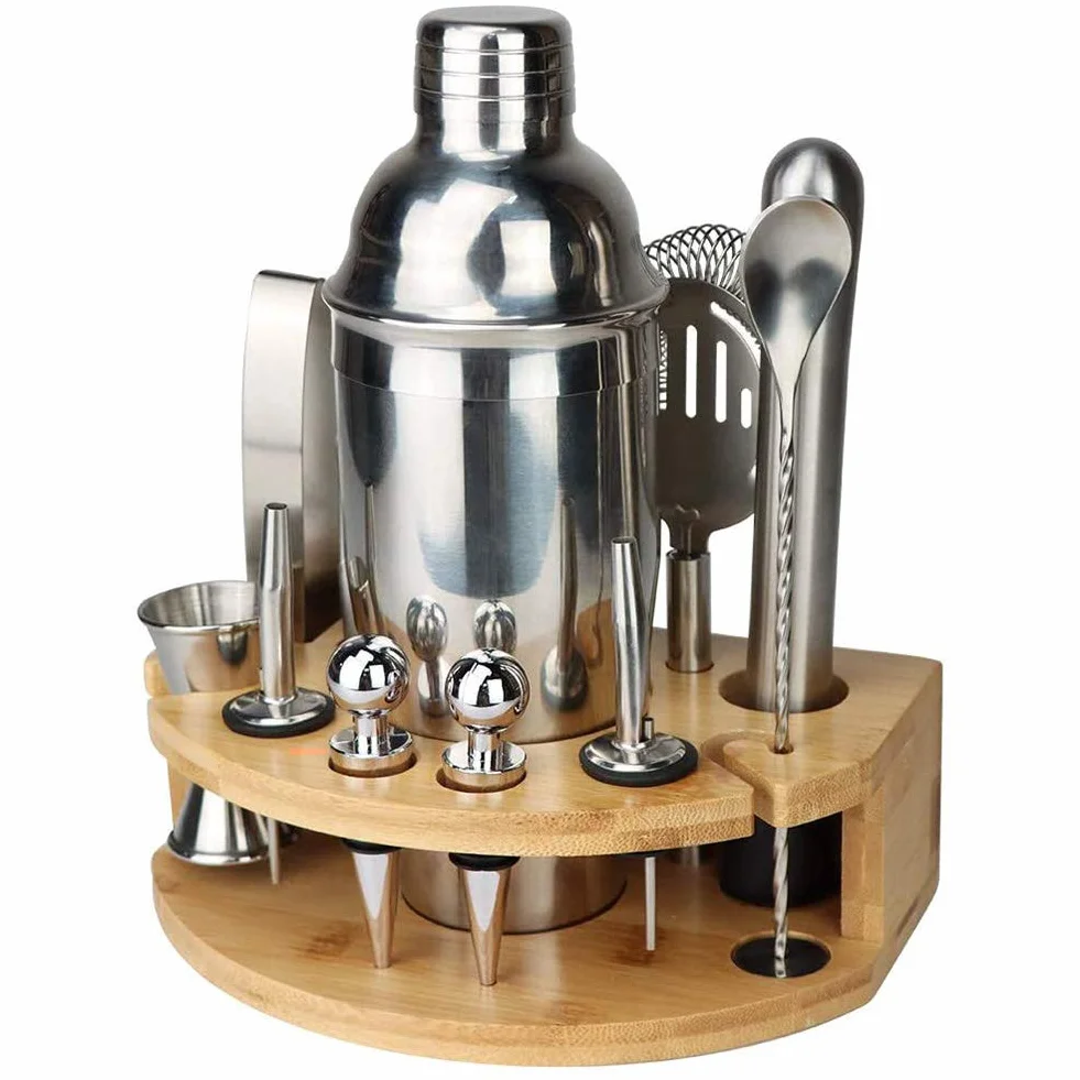 Juego de Barman de Acero Inoxidable de 12 Piezas con Soporte, Juego de coctelera de Barra para Mezclar Bebidas, la Mejor Herramienta para Hacer cócteles para Principiantes
