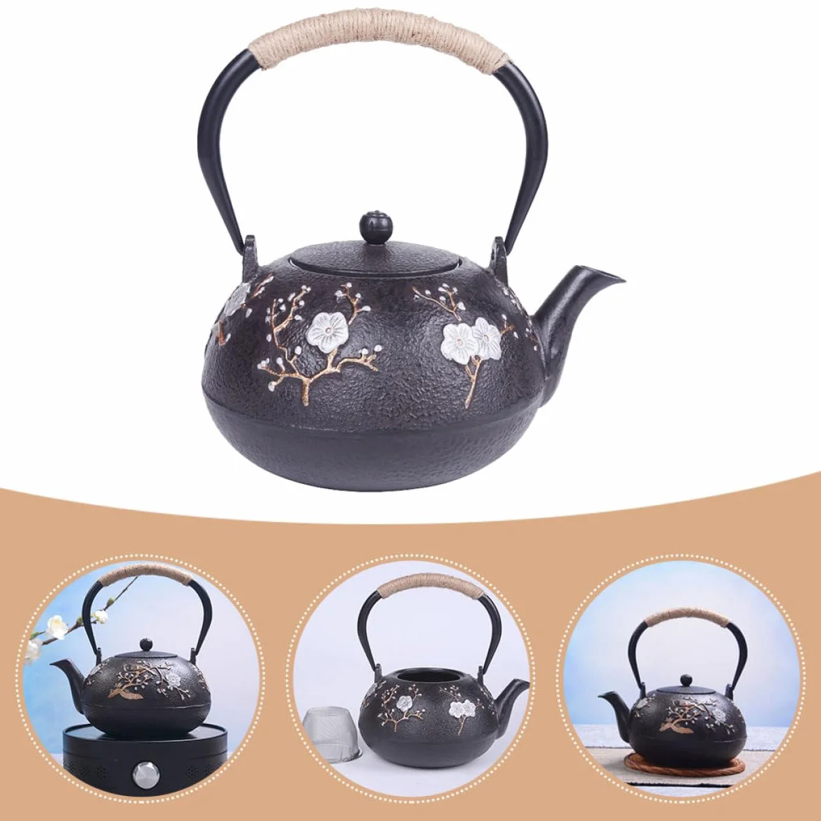 Cabilock Tetera Tetsubin de Hierro Fundido Pequeña, Infusor de Hojas Sueltas, Interior Esmaltado, para Hogar y Oficina, Tetera Metálica Tradicional Japonesa, Decoración y Uso Diario