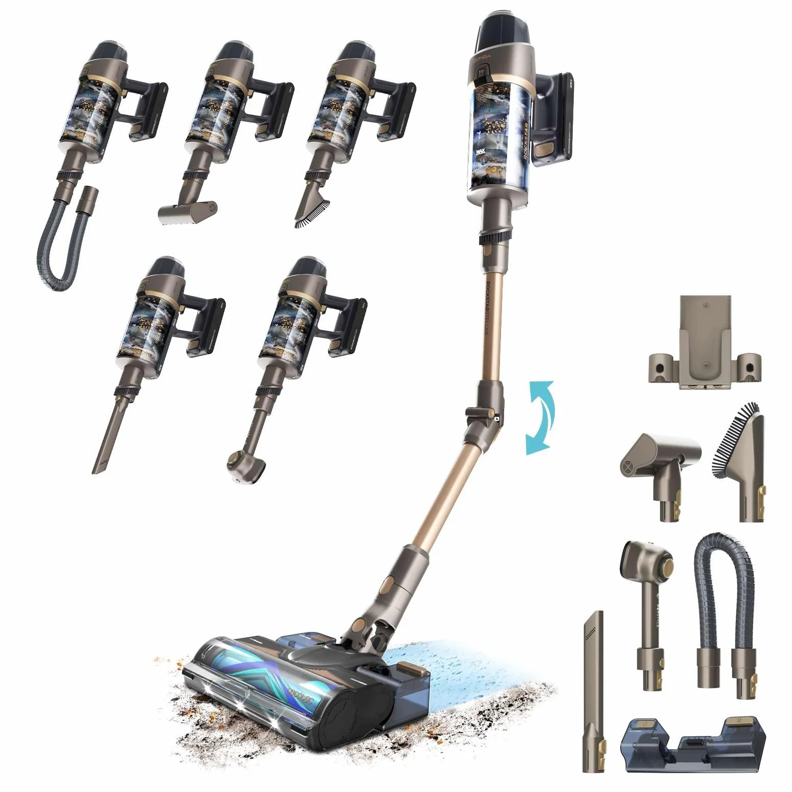Cecotec Aspiradora Escoba sin Cable con Inteligencia Artificial Conga Rockstar RX90 AI AquaPet Flex X-Treme. 350AW, 850W, Autonomía 100mins, Cepillo Hairless Antienredos, Tubo Flexible y Accesorios