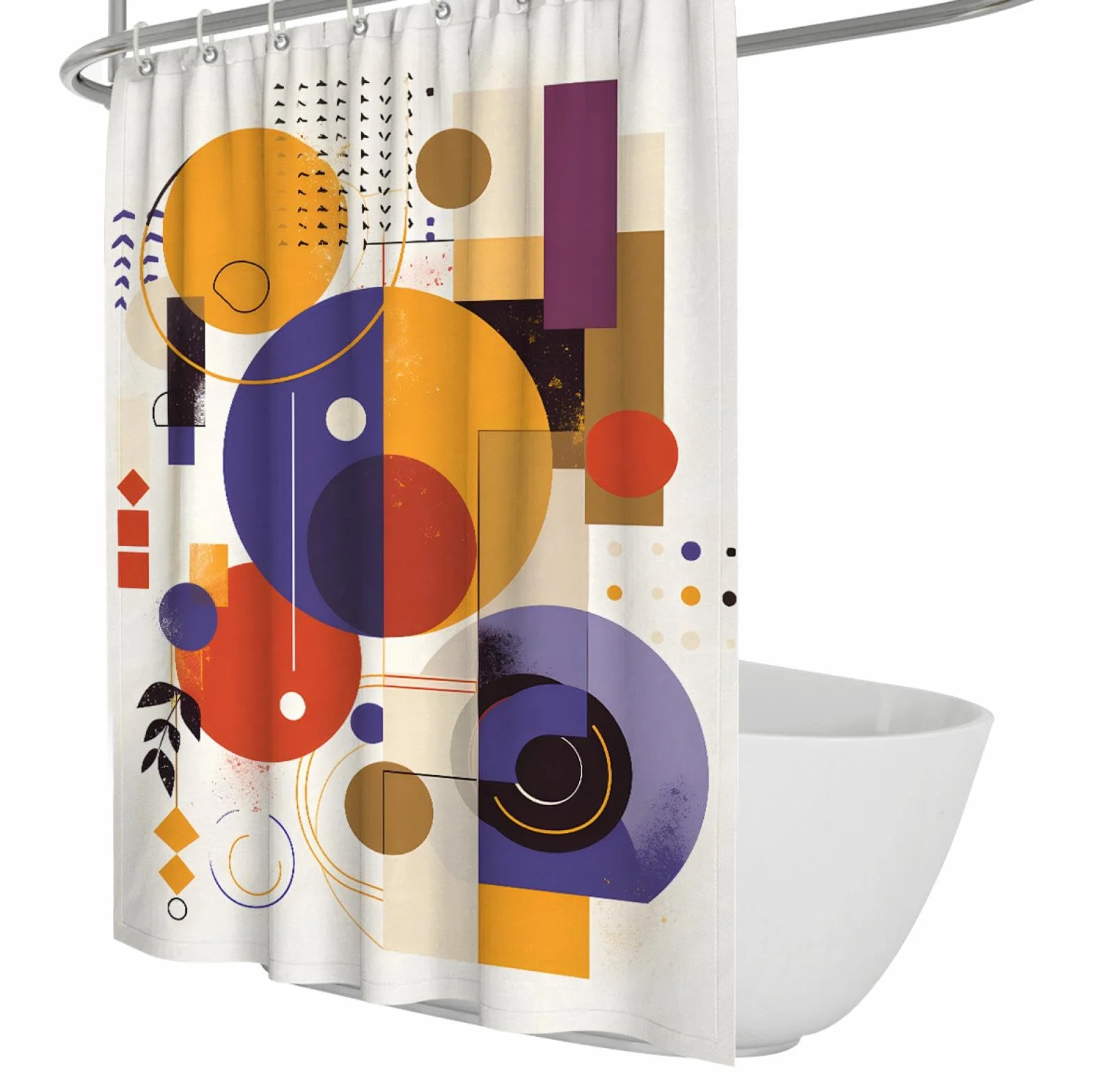 Cortina de Ducha de cubículo Colorido Cortina de baño pequeña geométrica Redonda nórdica Moderna Cortinas de Ducha de Tela Lavable Impermeables de Secado rápido 200x200