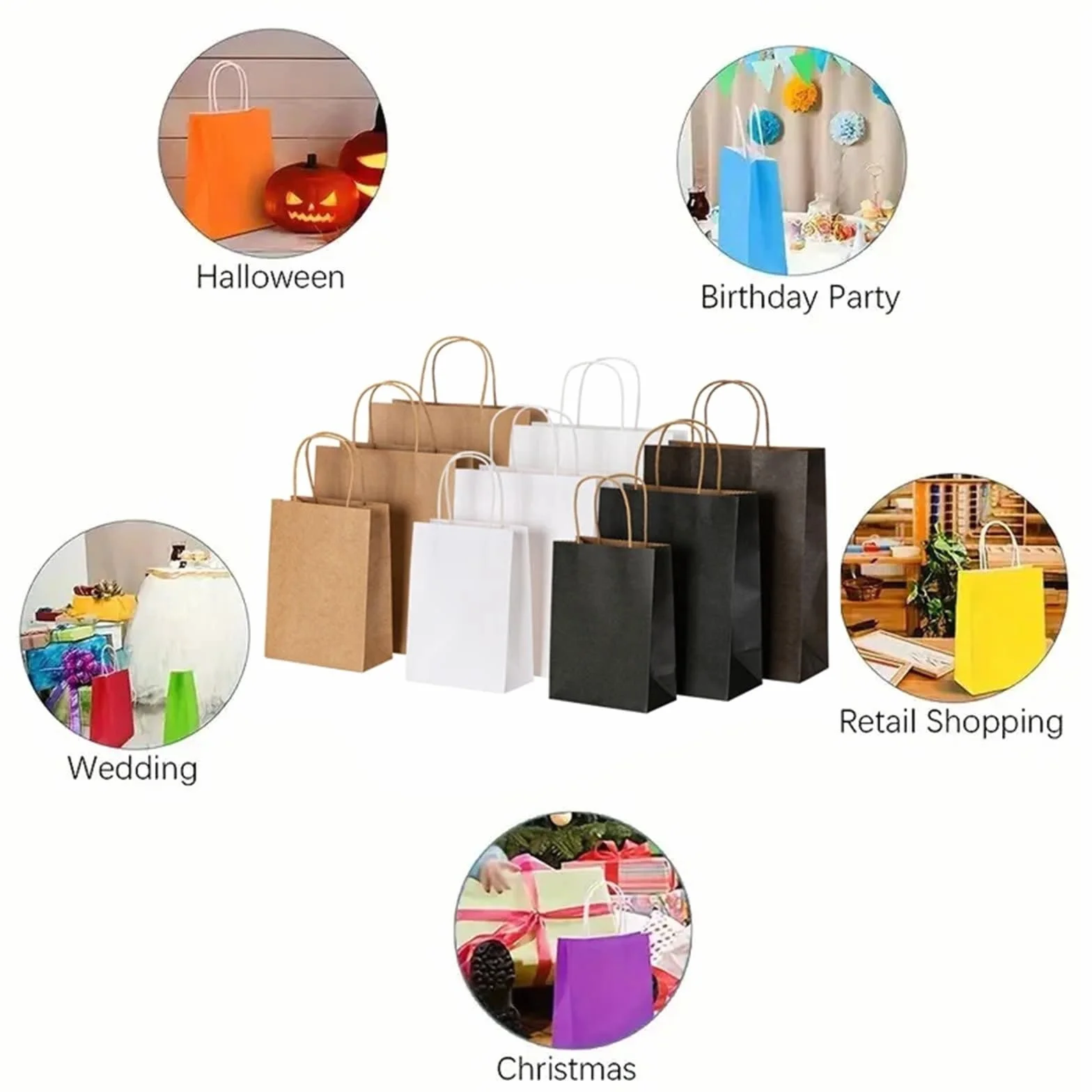 Bolsa Regalo 10-40 Bolsas De Regalo De Papel Marrón Con Asa | For negocios, bodas, fiestas de cumpleaños, bolsas de regalo, bolsas de compras(White,20PCS,21x11x27CM)