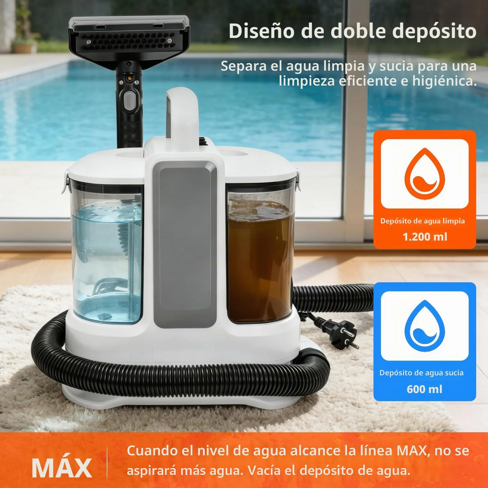 Limpiador De Tapicerías Y Alfombras Portátil 400w 13kpa - Máquina Limpiar Sofás Con Agua Y Aspiradora, Sistema De Doble Depósito Y Autolimpieza Para Colchones, Asientos De Coche Y Manchas Difíciles