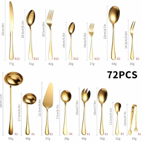 Juego de cubiertos de acero inoxidable, cubiertos chapados en oro en elegante caja de regalo, perfecto para banquetes con almacenamiento de cuero con cerradura