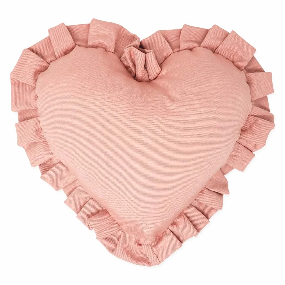 Declea Home Decor Cojín con forma de corazón con volante de terciopelo color rosa envejecido, decoración para el sofá o la cama – Funda de cojín decorativa para el hogar, hecha a mano