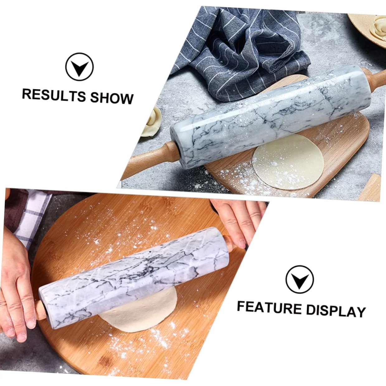 ULTECHNOVO Rodillo de Mármol Mango de Madera, Rodillo de Masa Práctico para Pan y Repostería, Diseño Sencillo para Cocina