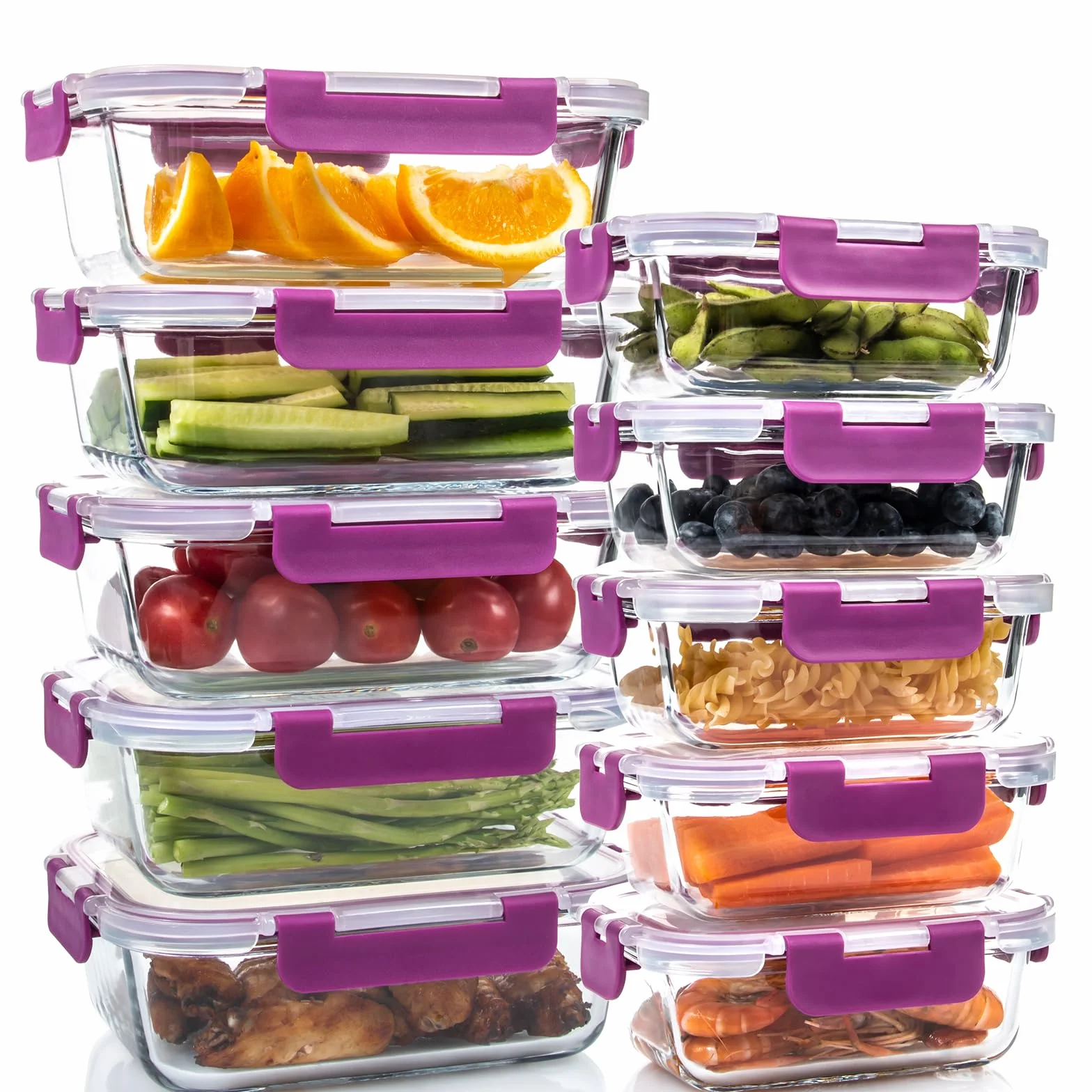 UMEIED Paquete de 10 recipientes de vidrio para almacenamiento de alimentos con tapas, herméticos a prueba de fugas, recipientes de vidrio para preparación de comidas para almuerzo, sobre la marcha | Recipientes herméticos de vidrio para preparación de co
