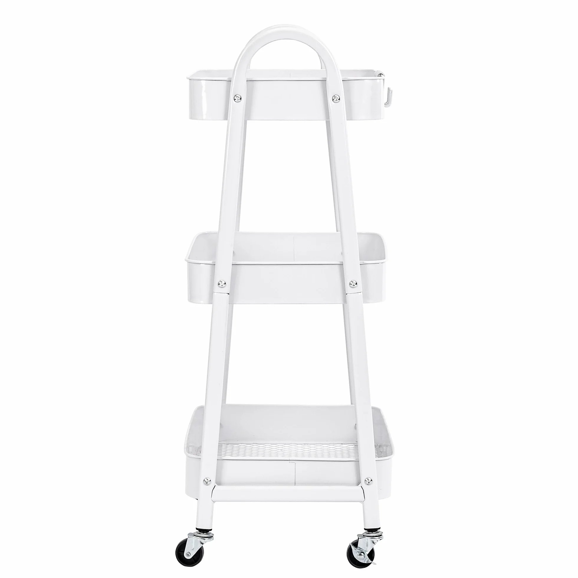 Carro de Cocina Metálico con Ruedas Carrito Auxiliar Multiuso 3 Cajones Almacenamiento Blanco