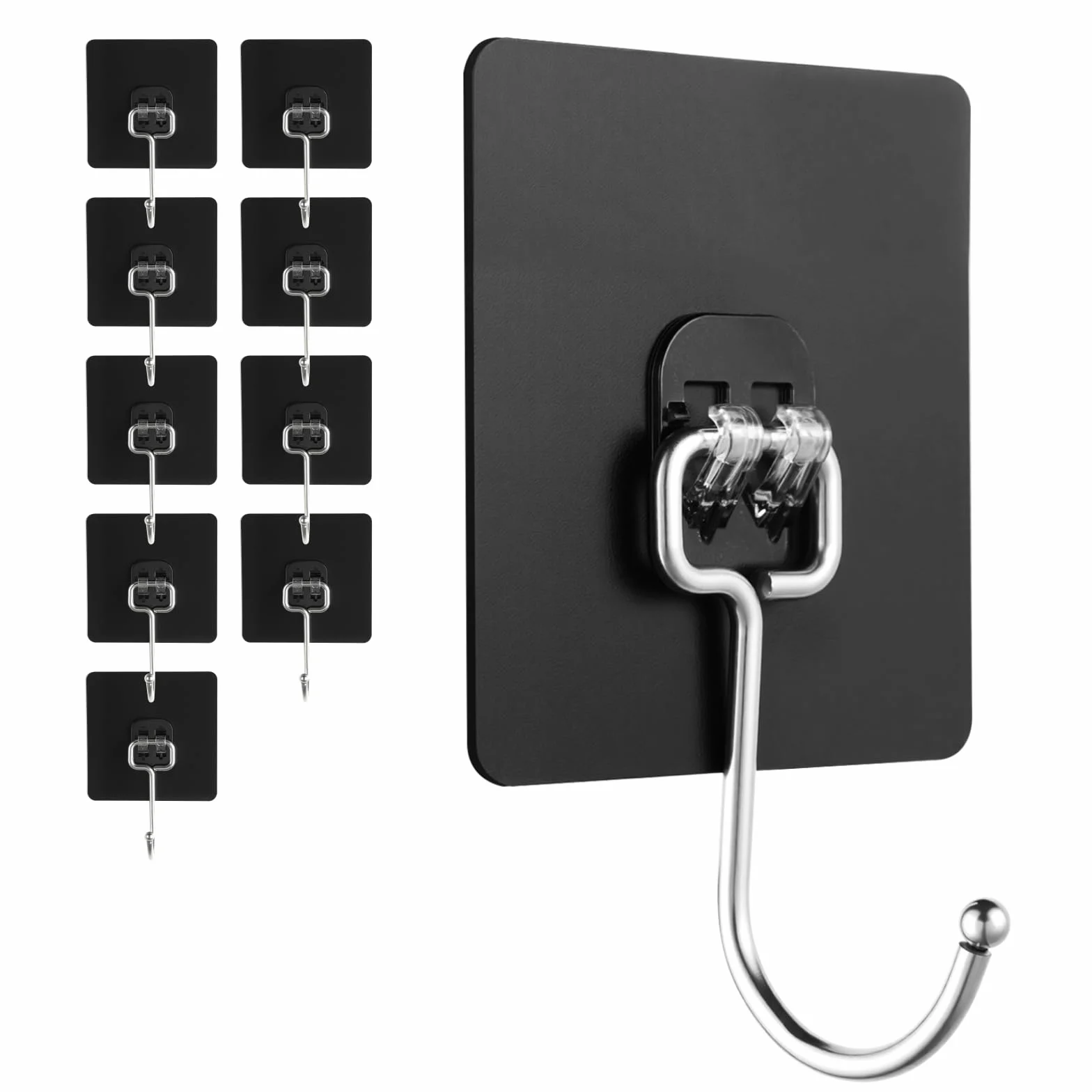 Ganchos adhesivos de pared para colgar, 60 libras, resistentes al agua y al óxido, ganchos adhesivos para paredes sin daños, cocina, baño, alquiler (Ganchos para Pared) paquete de 10