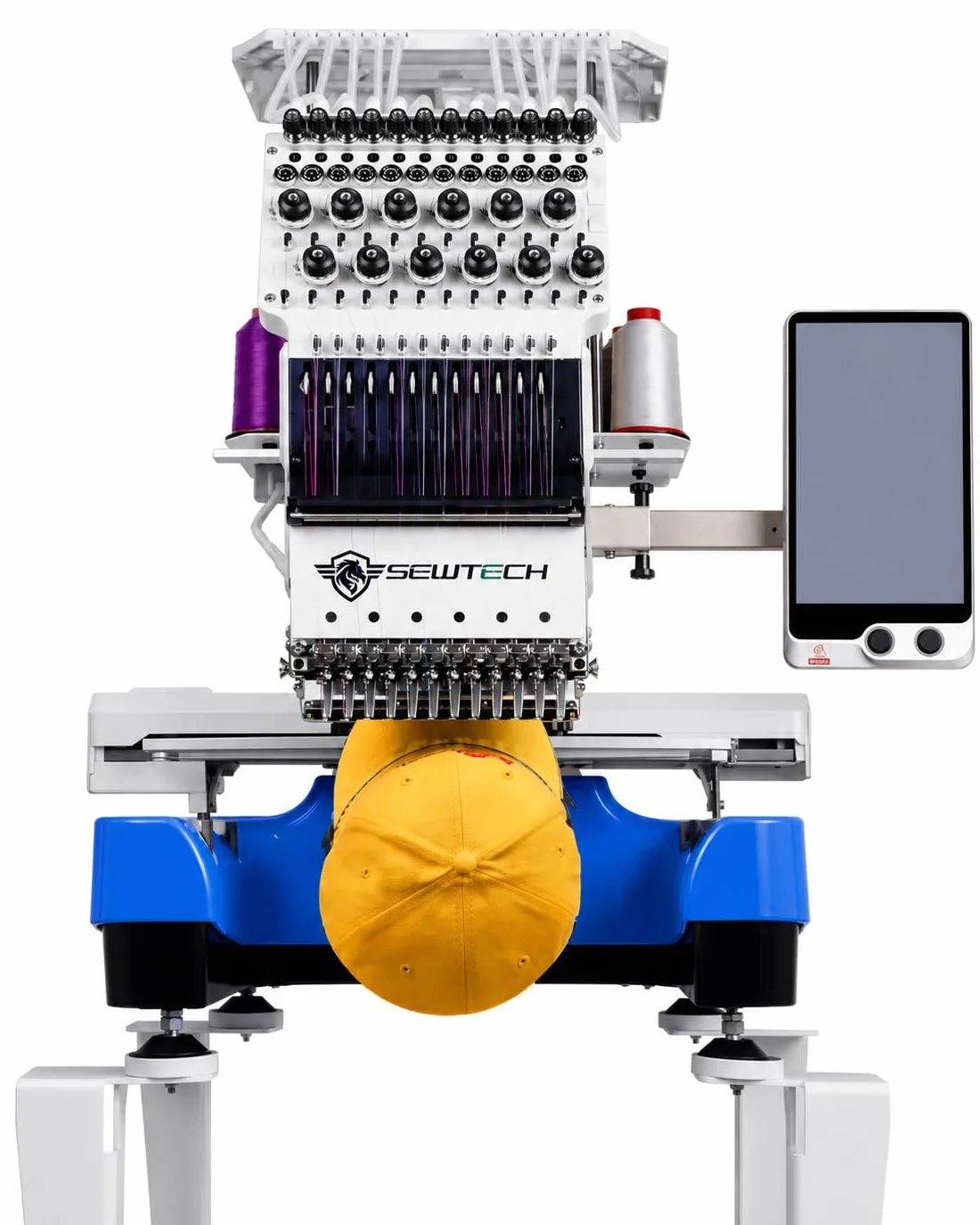 SEWTECH - Máquina de bordado comercial de 12 agujas, campo de 200 x 360 mm, 1200 SPM, pantalla táctil de 10 pulgadas, WiFi/USB, tapa y bordado plano