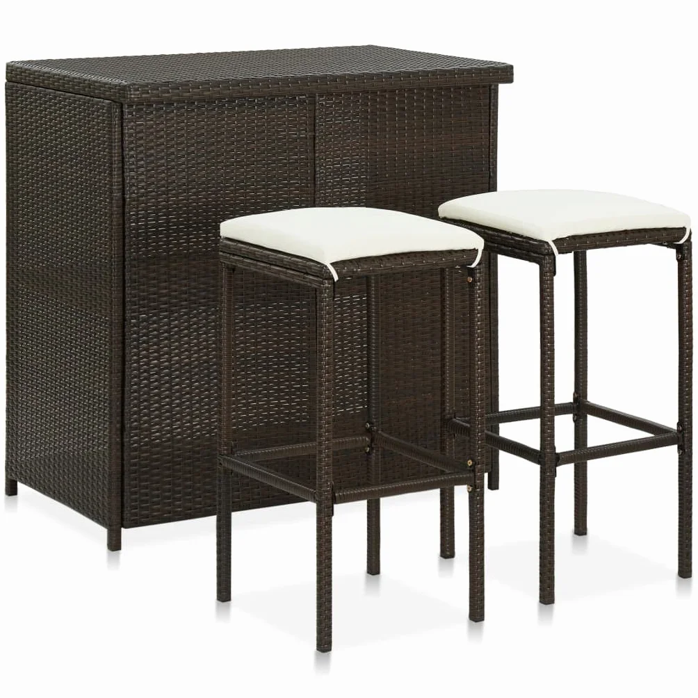 Juego de 3 taburetes y cojines de asiento para jardín, balcón, terraza, color marrón