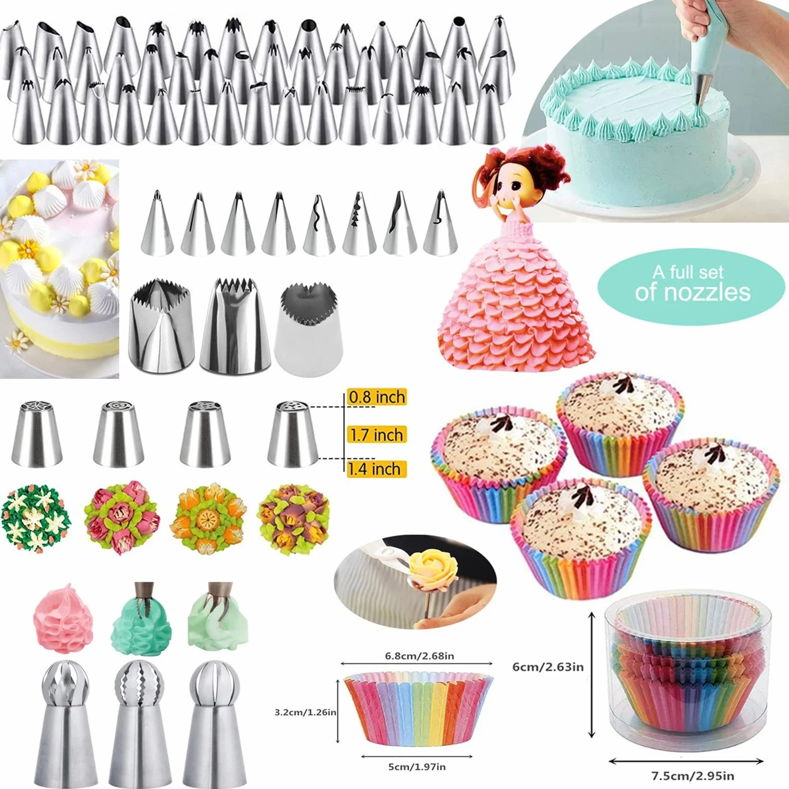 Juego de 458 piezas para decoración de tartas, puntas de acero inoxidable, reutilizables, anillo de fijación azul, tijeras de transferencia de flores, juego de decoración completa