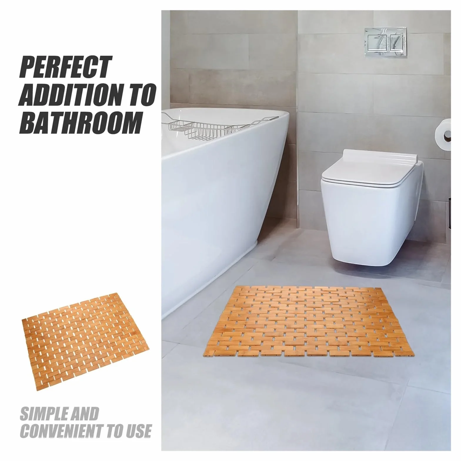 Alfombrilla de baño de Madera Alfombra de baño Piso Ducha Antideslizante | Bañera Baño Antideslizante Cuadrado Habitación Minimalista Dormitorio