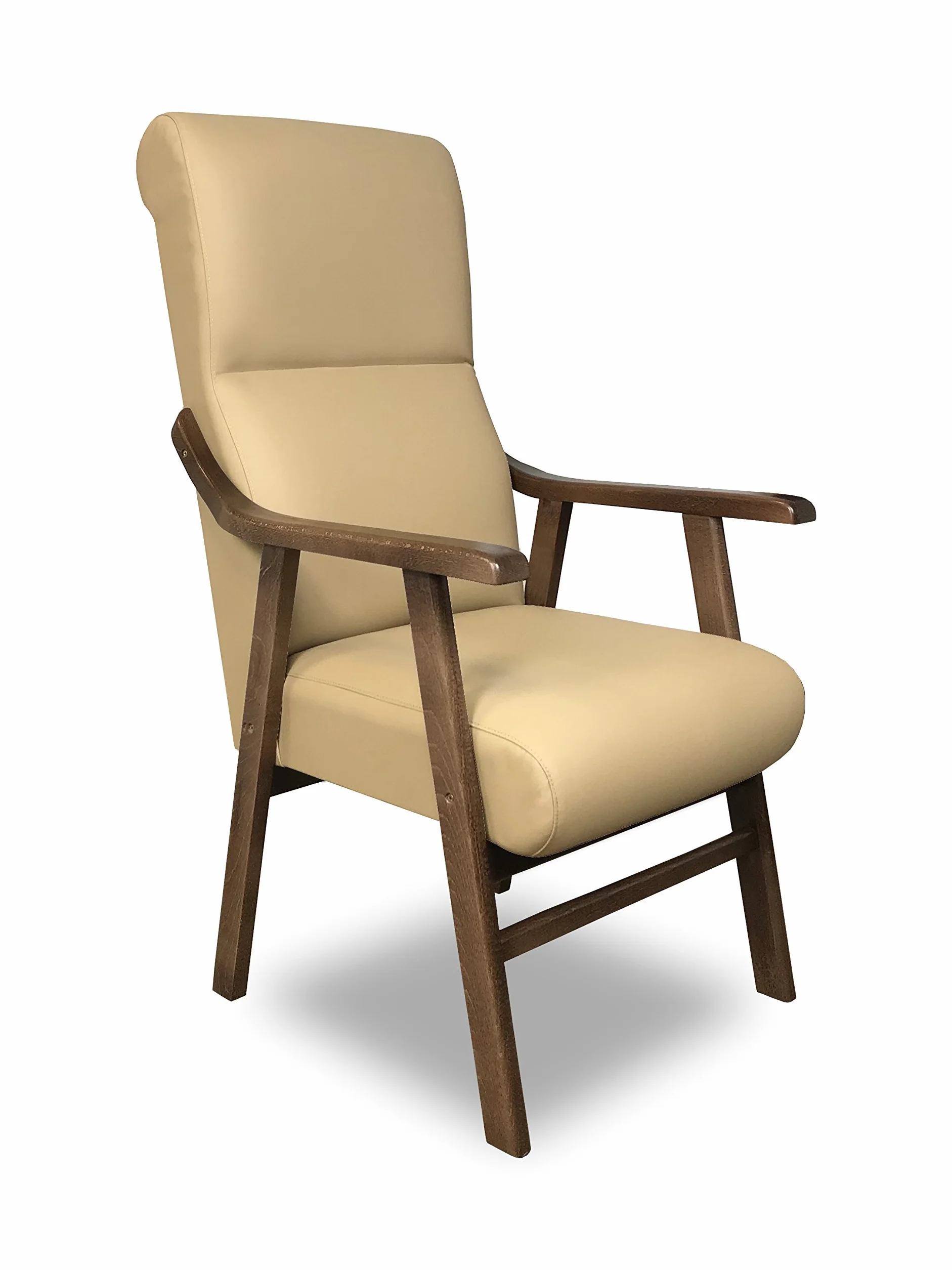 Boston, Butaca Clásica Beige con Reposabrazos. Silla Geriátrica para Comedor y Relajación. Estructura de Madera de Haya y Tapizado en Polipiel. Máximo 110 kg