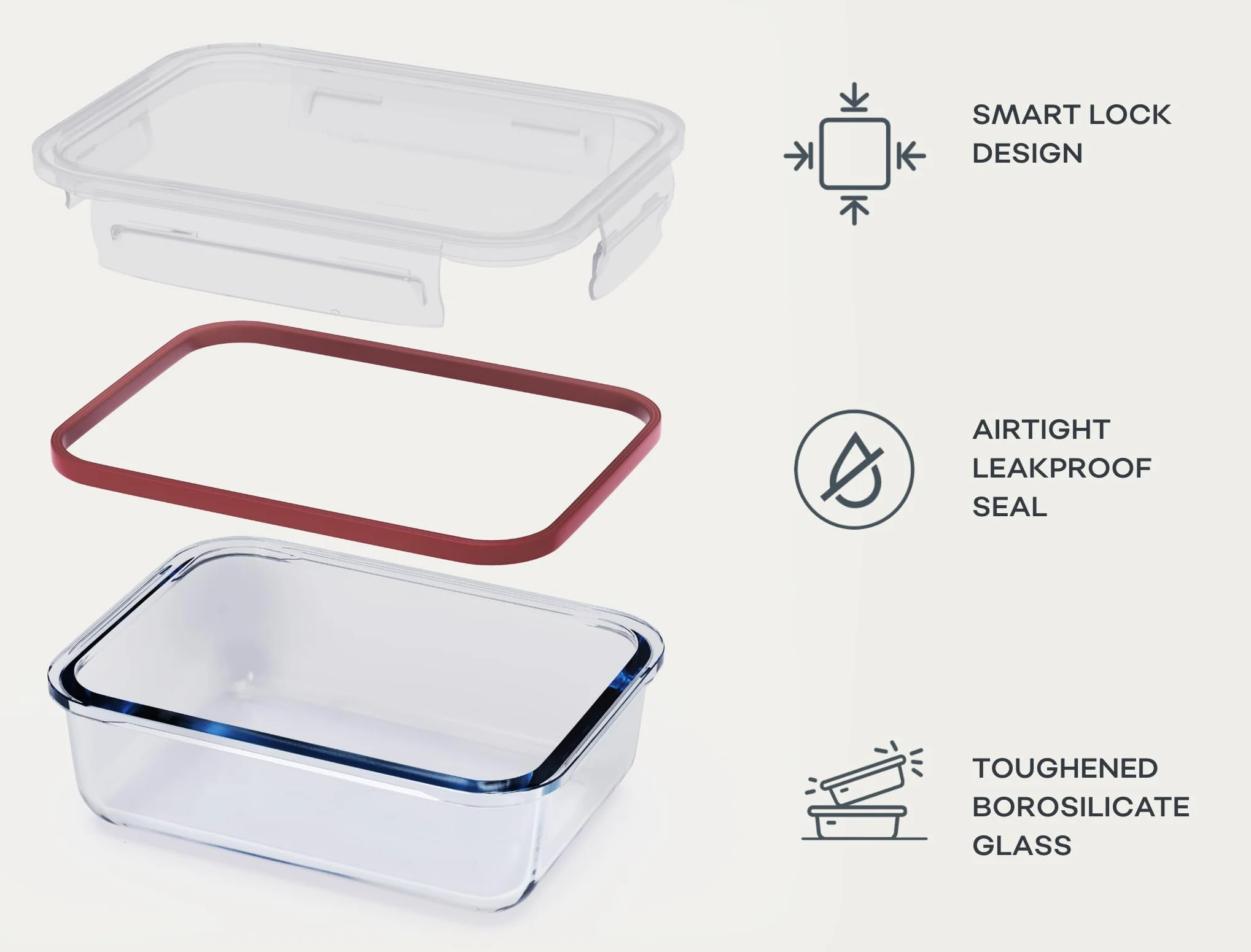 Set 5 Recipientes Vidrio Almacenaje Alimentos 860 ml| Tapas herméticas sin BPA + 3 sellos de silicona de repuesto | Fiambreras para Comida | Microondas, Horno, Congelador, Lavavajillas