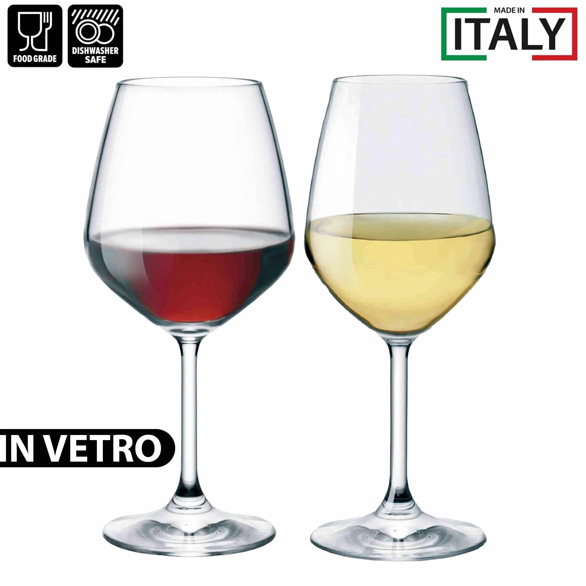 Sicignano | Juego de copas de vino tinto CL.53 + vino blanco 43,5 cl.43,5 Divino de cristal para 6 personas, transparentes, aptas para lavavajillas – regalo cubo champán negro 2 botellas, Made in
