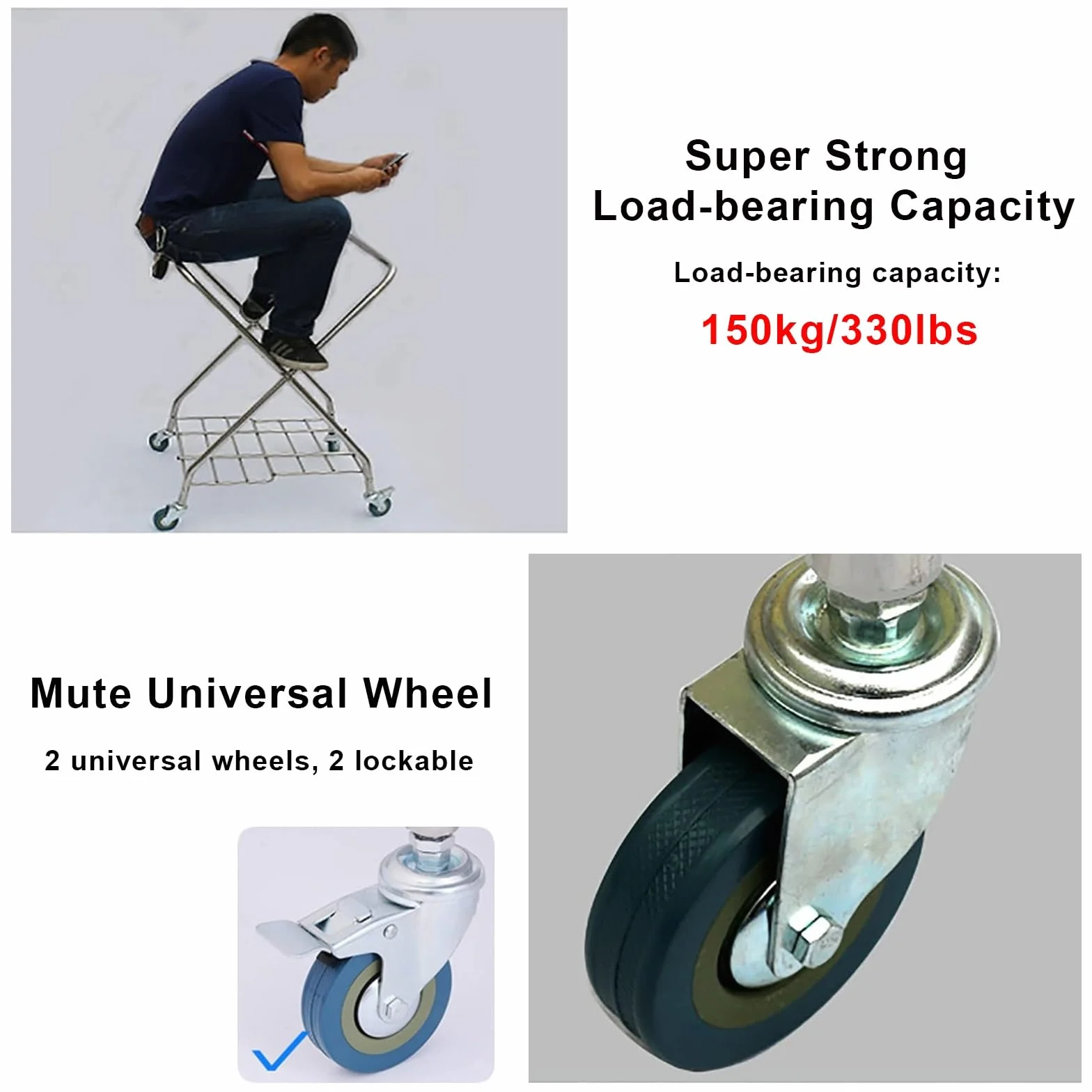 FQMYLTYN Carrito de Lavandería Plegable con Ruedas, Cesta de Lavandería Comercial Resistente y Plegable con Bolsa de Lona Desmontable para Hoteles, Hospitales y Hogares, 60x60x89cm(Blue)