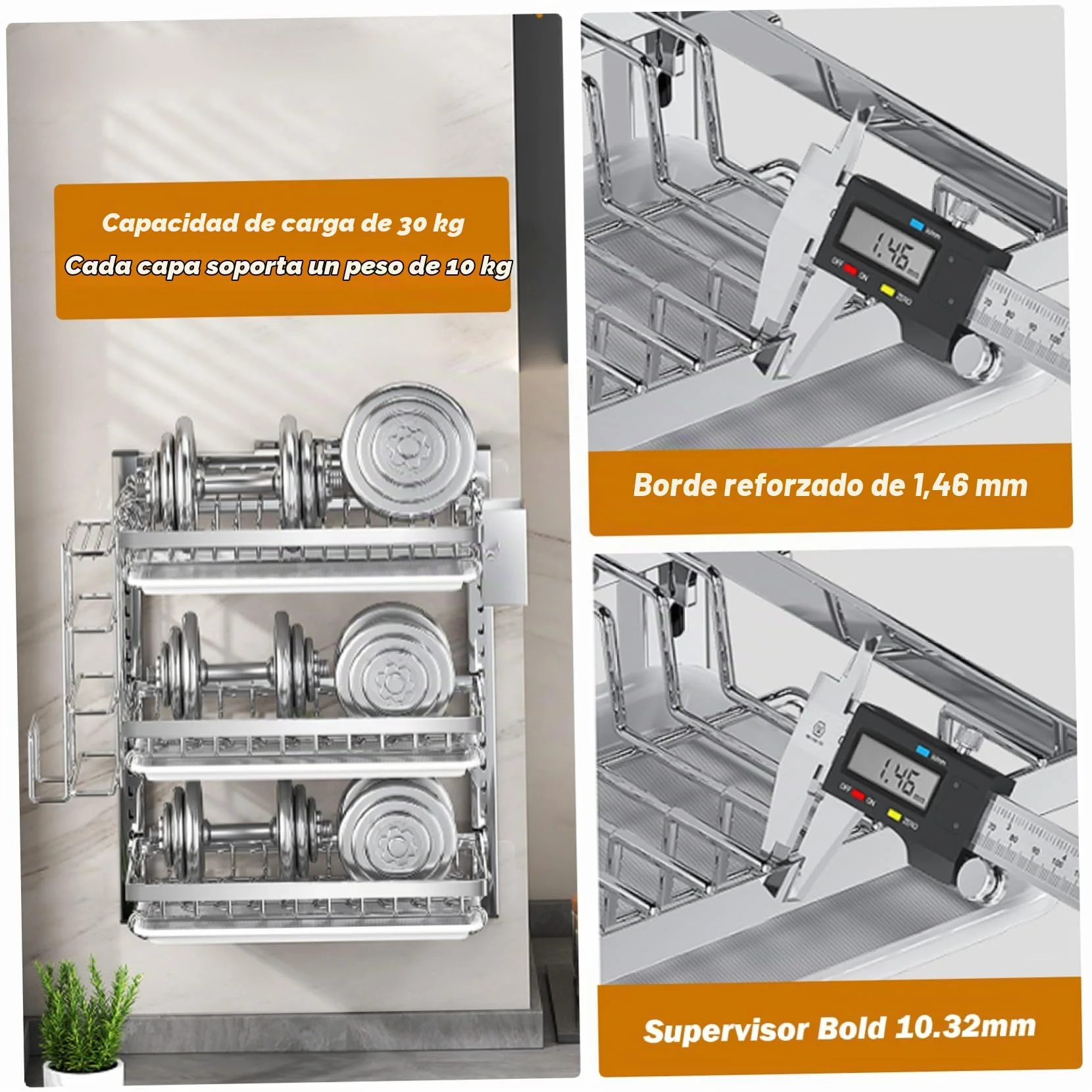 Yeory Artillo de Secado de Platos montados en la Pared, Estante de Secado de Plato de Acero Inoxidable de 3 Niveles, Estante de Secado para Platos Colgantes, lavador de Platos de Montaje en la Pared