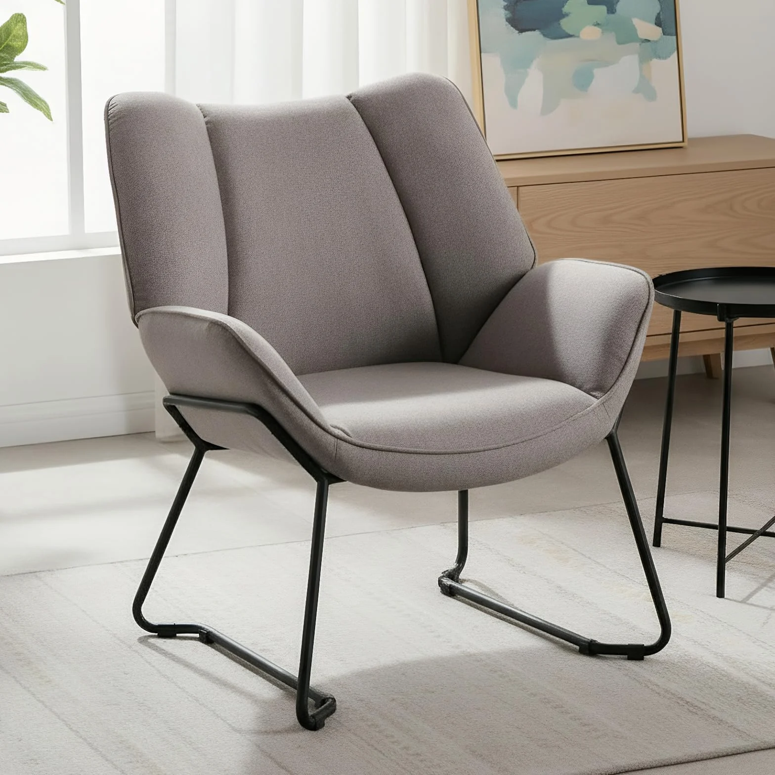 chairus Sillón de Salón Moderno de Lino Butaca Ocio de Dormitorio con Reposabrazos, Sillón Tapizado Lectura con Patas Negras para Hogar/Sala de Estar, Gris