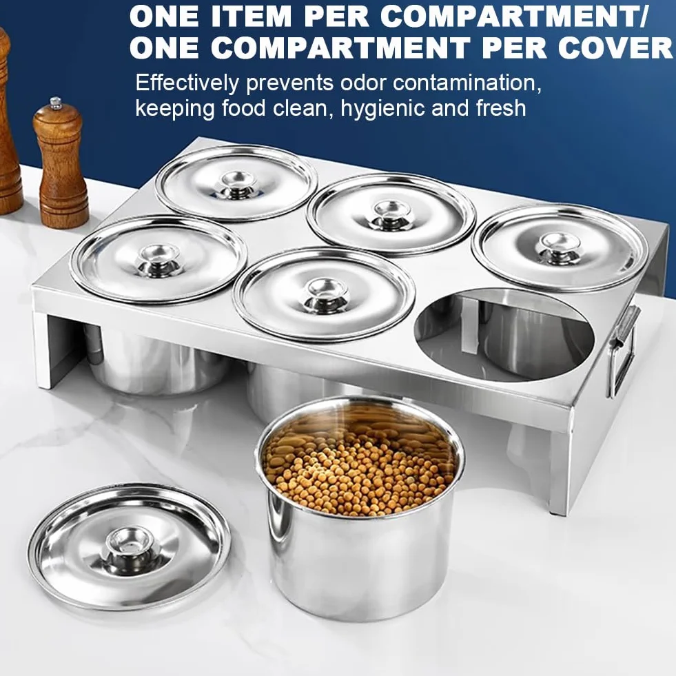 Juego De Caja De Especias De Acero Inoxidable De Gran Capacidad, Especiero Dispensador De Encimera con Tapa Y Cuchara, Organizador para Almacenar Frutas,D