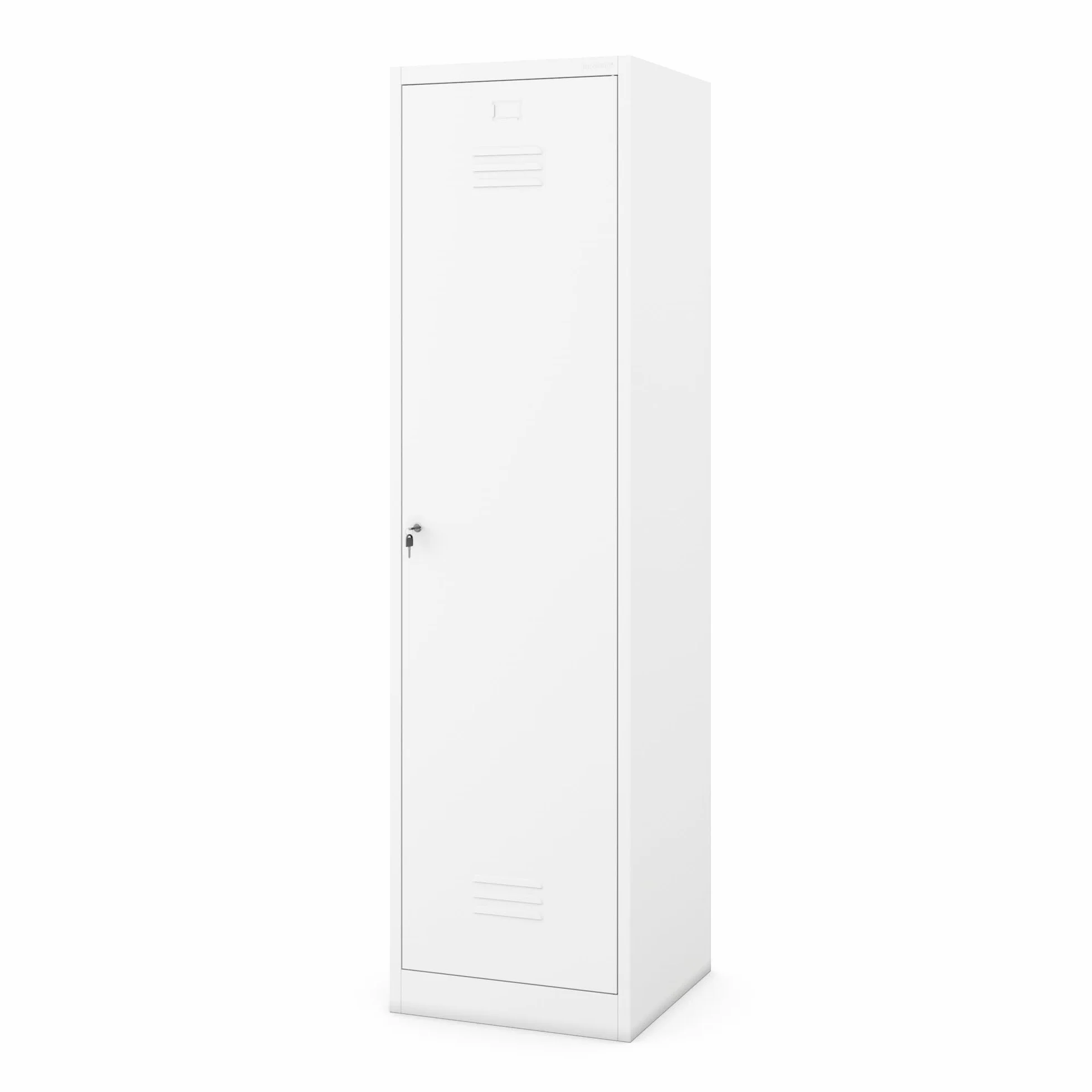 Jan Nowak Agnes - Armario para escobas (Metal, 50 x 185 x 50 cm, Multiusos, con estantes y Barra para Ropa, Cerradura, ventilación, Estrecho, 50 cm de Ancho) (Bianco)