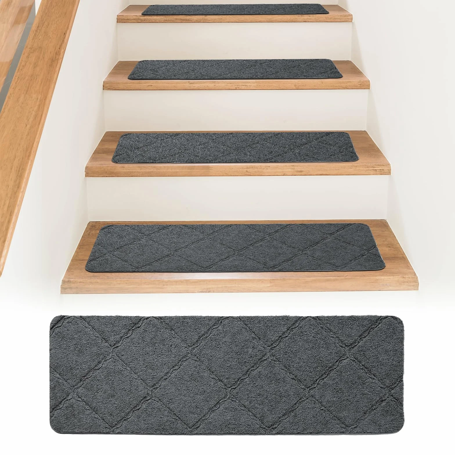 Bocguy 15 Piezas Alfombrillas para Escaleras Antideslizantes, 76 x 20 cm Alfombrillas Autoadhesivas Escalones Interiores, Recortables y Reutilizables, Protección para Mascotas, Mayores, Niños