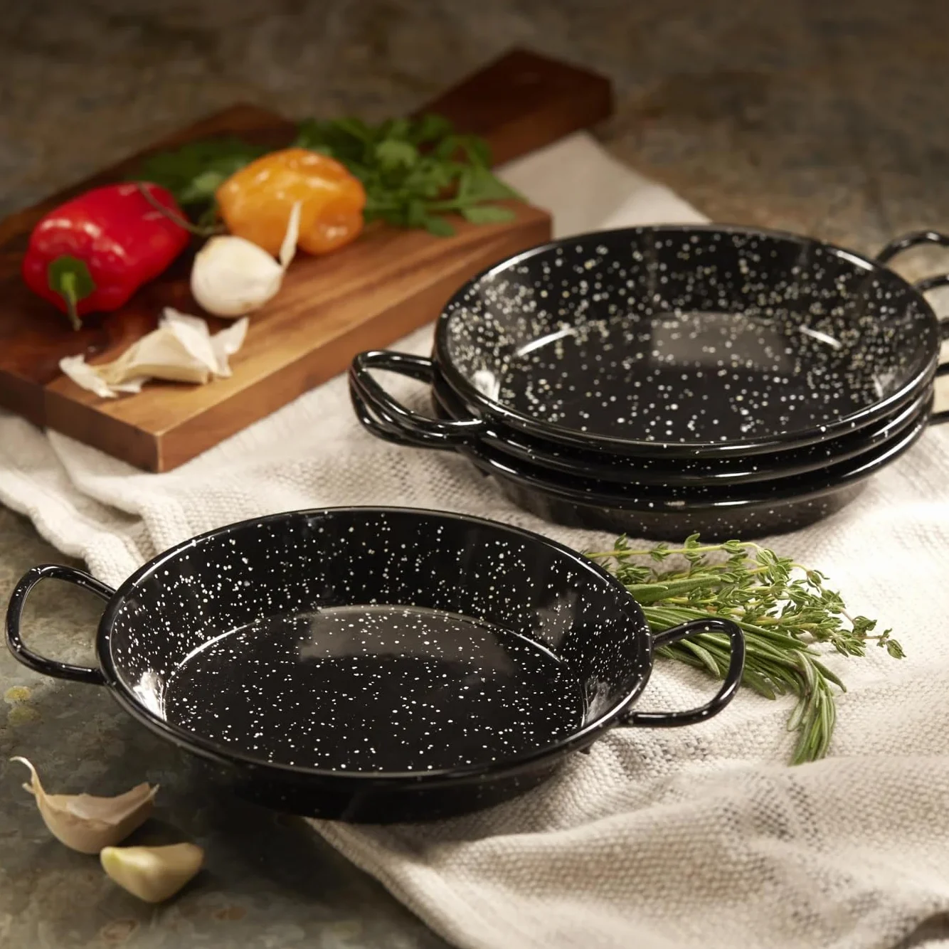 Menax - Paellera Mini - Acero Vitrificado - Set de 6 - Diámetro 16 centímetros - 1 Ración
