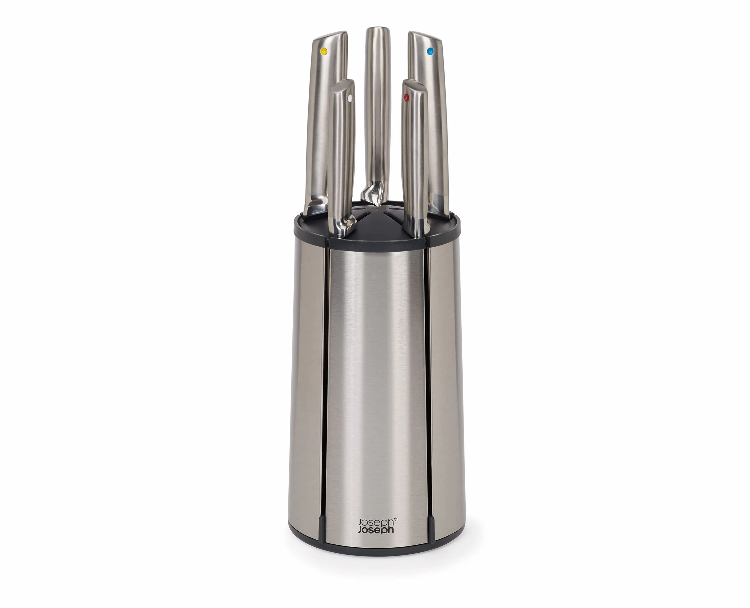 Joseph Joseph Elevate, Set de cuchillos con taco en acero inoxidable, Juego de 5 piezas con bloque giratorio, cuchillos en acero inoxidable japones, antihuellas y base antideslizante