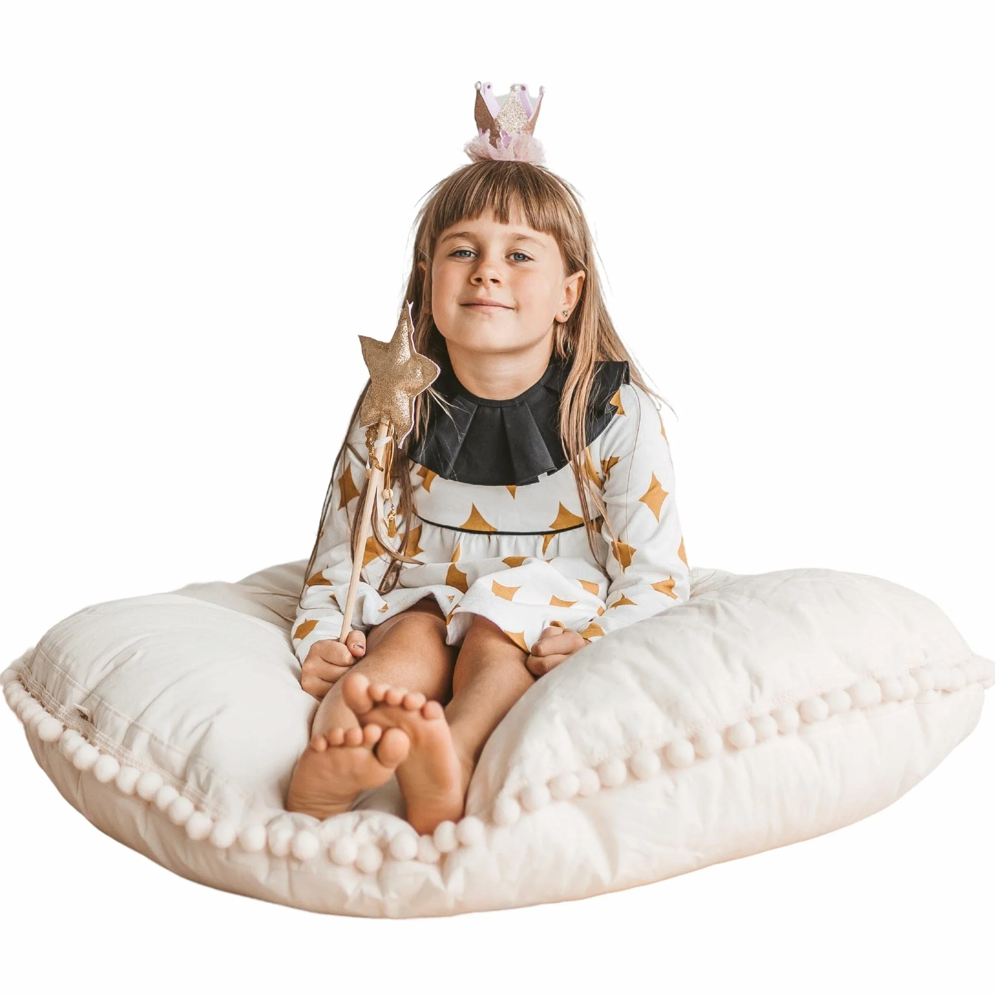 MINICAMP Cojines Grandes para Niños - Puff Ultra Esponjoso c/Relleno y Funda Lavable - Bonito Sofá Suelo, Cojín de Lectura p/Niños y Adolescentes - 100% Algodón - 100 cm Ancho! (Beige)
