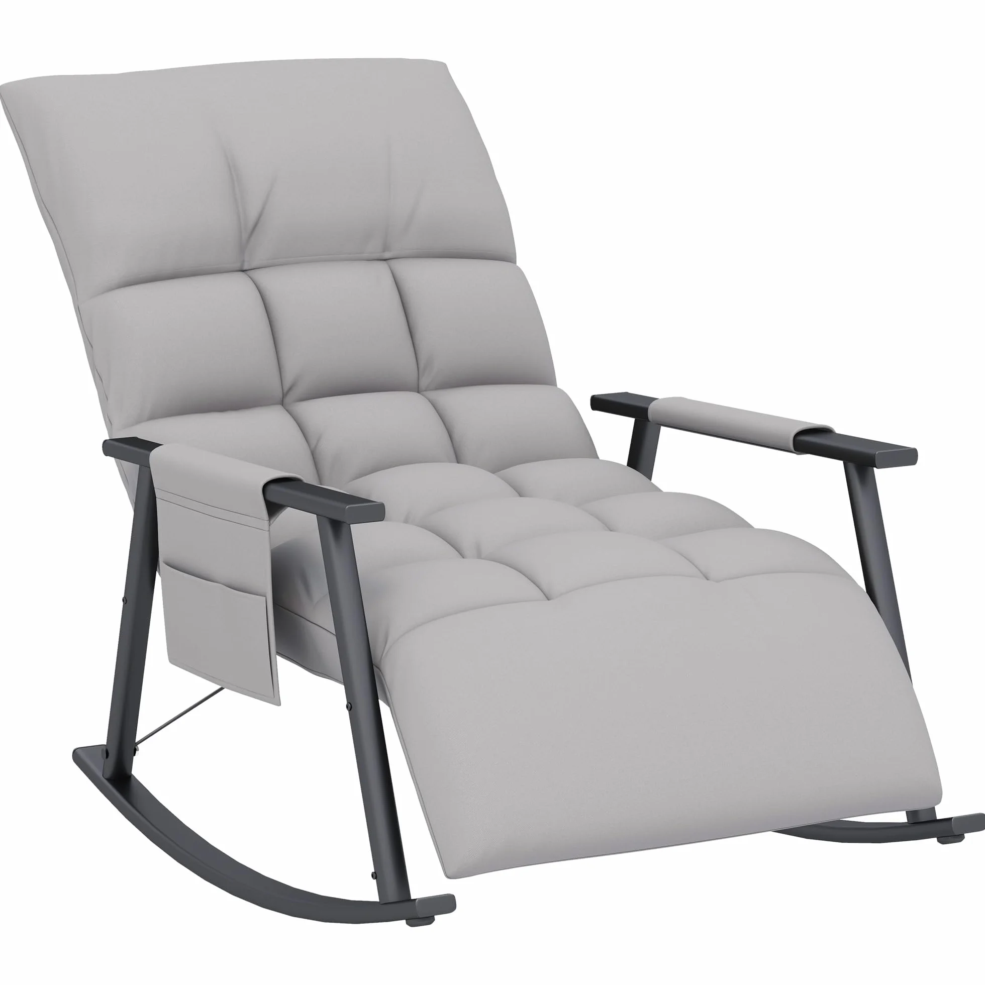 HOMCOM Silla Mecedora con Respaldo y Reposapiés Regulables, Sillón Balancín con Bolsillo, Marco de Acero, Soporta 120 kg, para Salón y Dormitorio, Gris