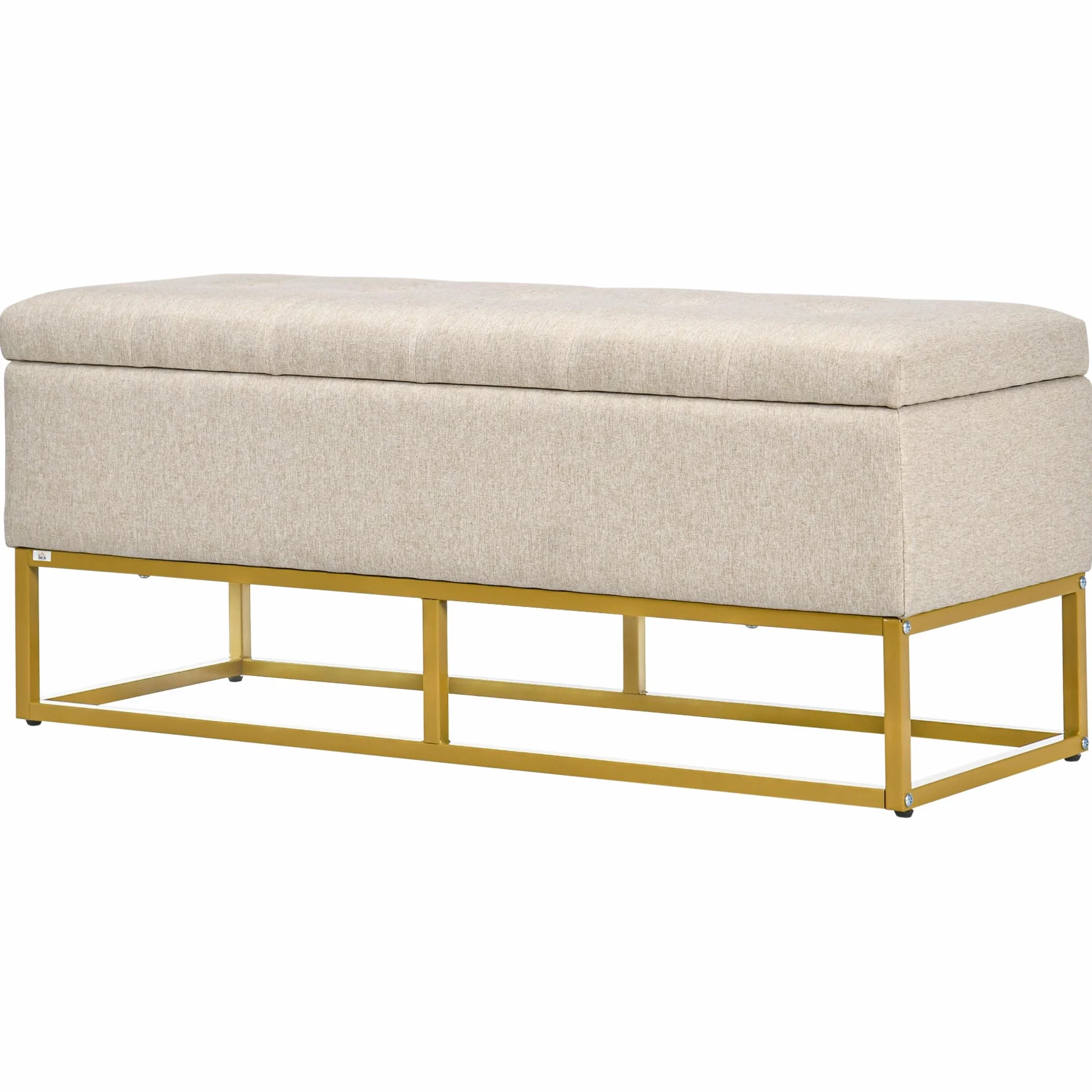 HOMCOM Baúl de Almacenaje para Dormitorio Puff de Almacenaje Tapizado de Lino Sintético con Tapa Abatible y Patas de Acero para Salón 110x44x48 cm Beige