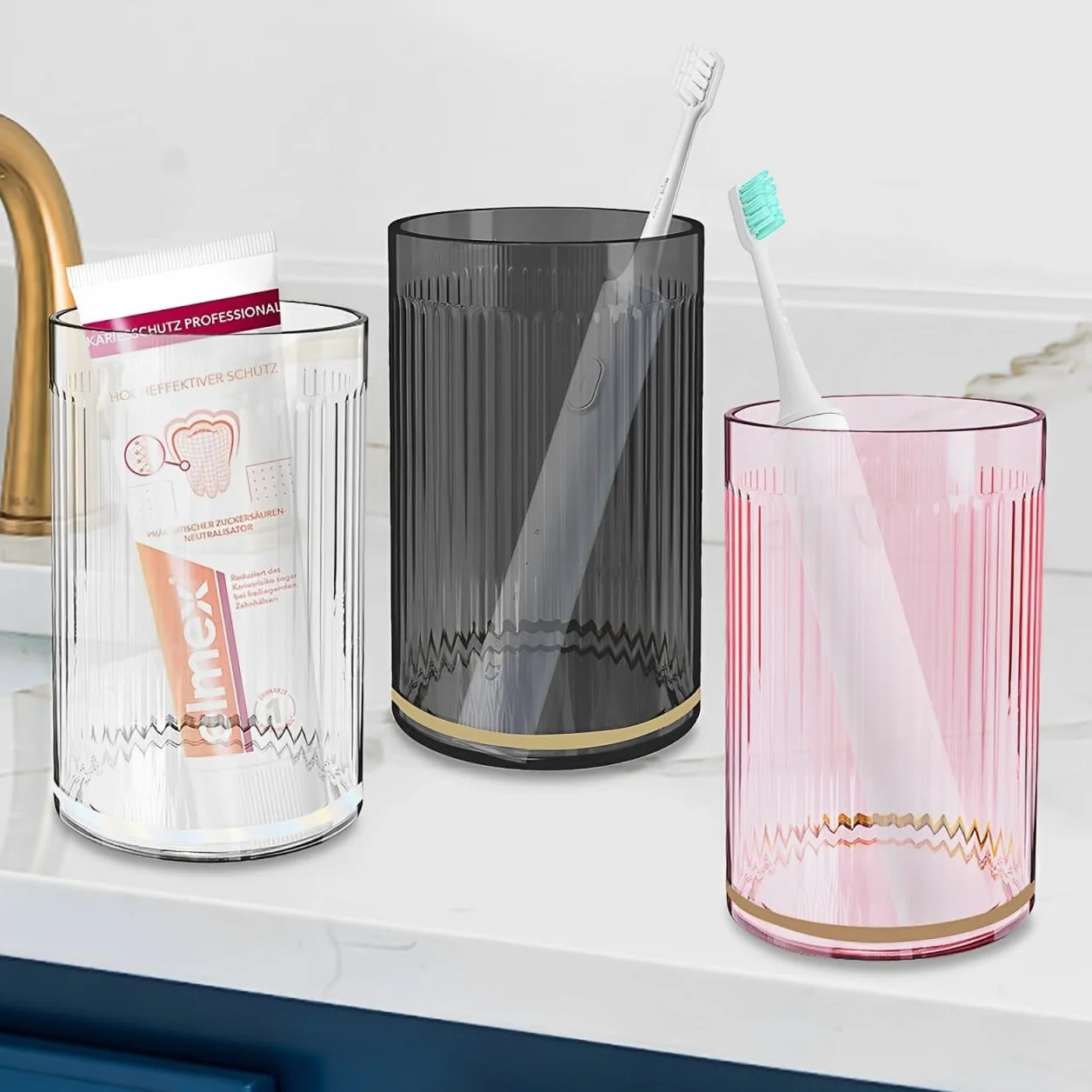 3 Vasos de Cepillo de Dientes de Baño Irrompible Plástico Reutilizable para Adultos Adolescentes y Niños