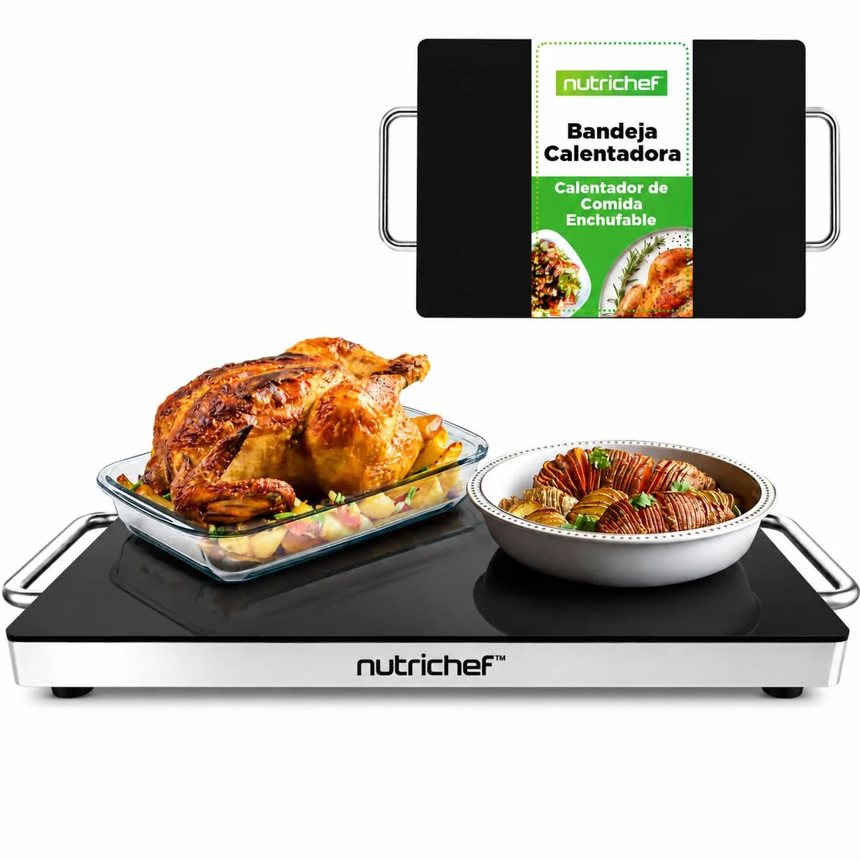 Nutrichef Plancha electrica, Hot Plate, Calienta Platos, Superficie de Vidrio Negro, Ideal para hogar, Buffets, Fiestas, Cocinas y restaurantes