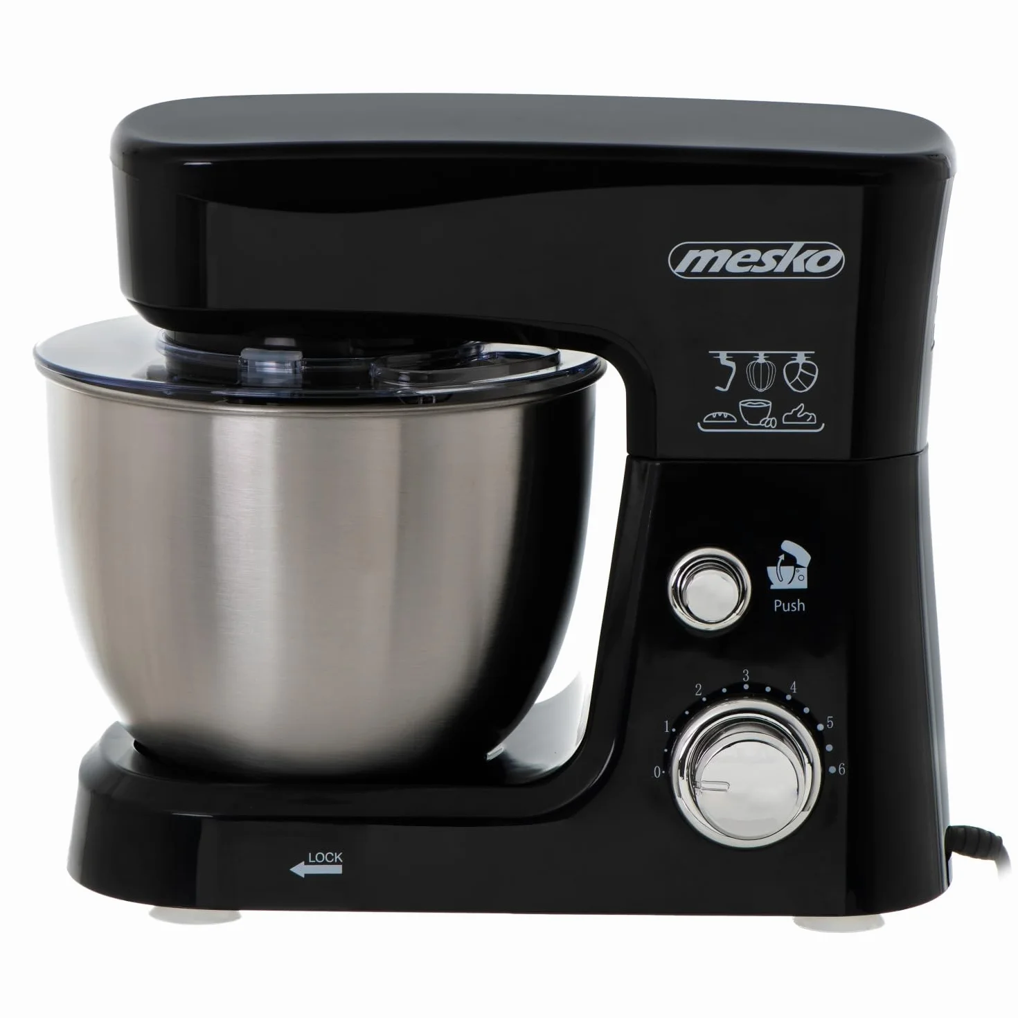 Mesko MS4217 Robot Cocina Batidora Amasadora Repostería, Recipiente Acero Inoxidable de 3,5 l, 6 Velocidades, Gancho para Amasar, Varilla Mezcladora, 1200 W