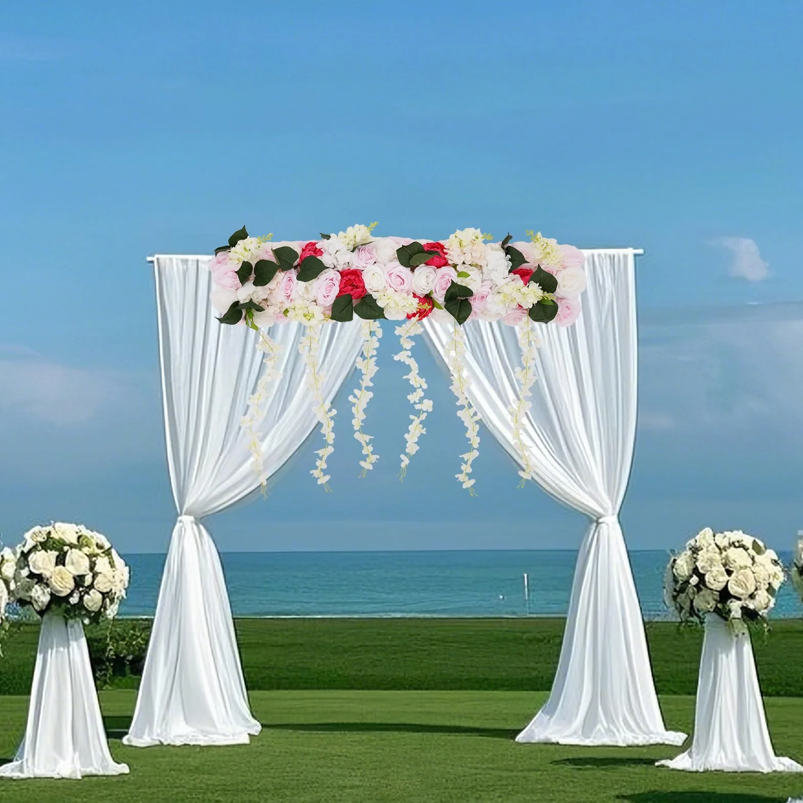 Flores artificiales 3D para pared, 100 x 80 cm, tira de flores artificiales con rosas peonías, decoración de pared fácil de limpiar para balcón, jardín, boda, salón
